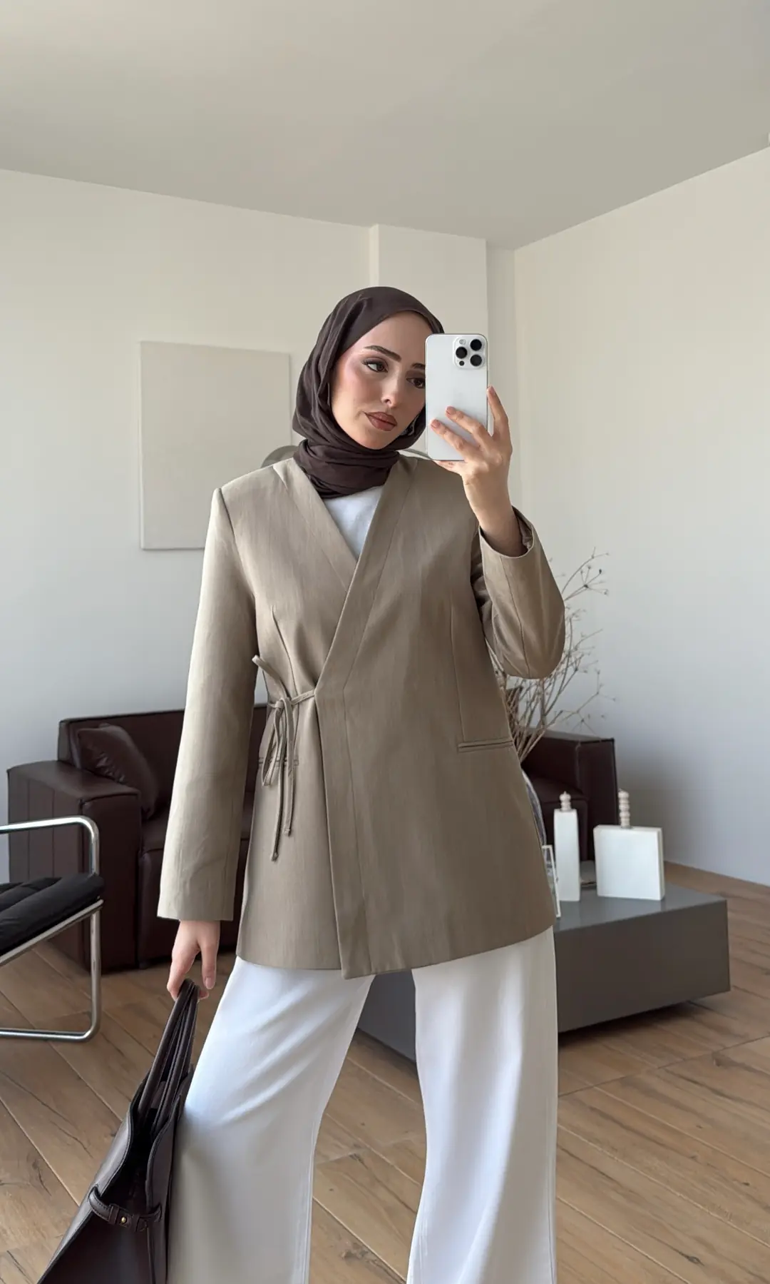 Bağcık Detay Ceket Vizon