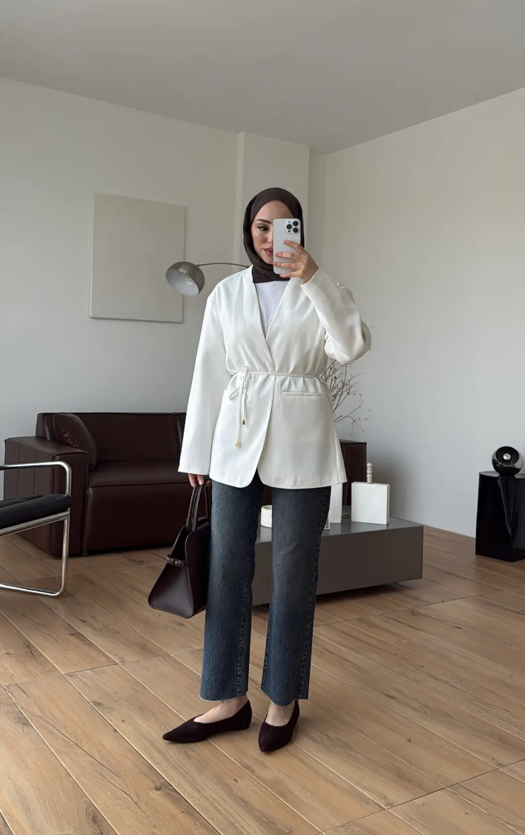 Bagcıklı Blazer Ceket Beyaz - Görsel 5