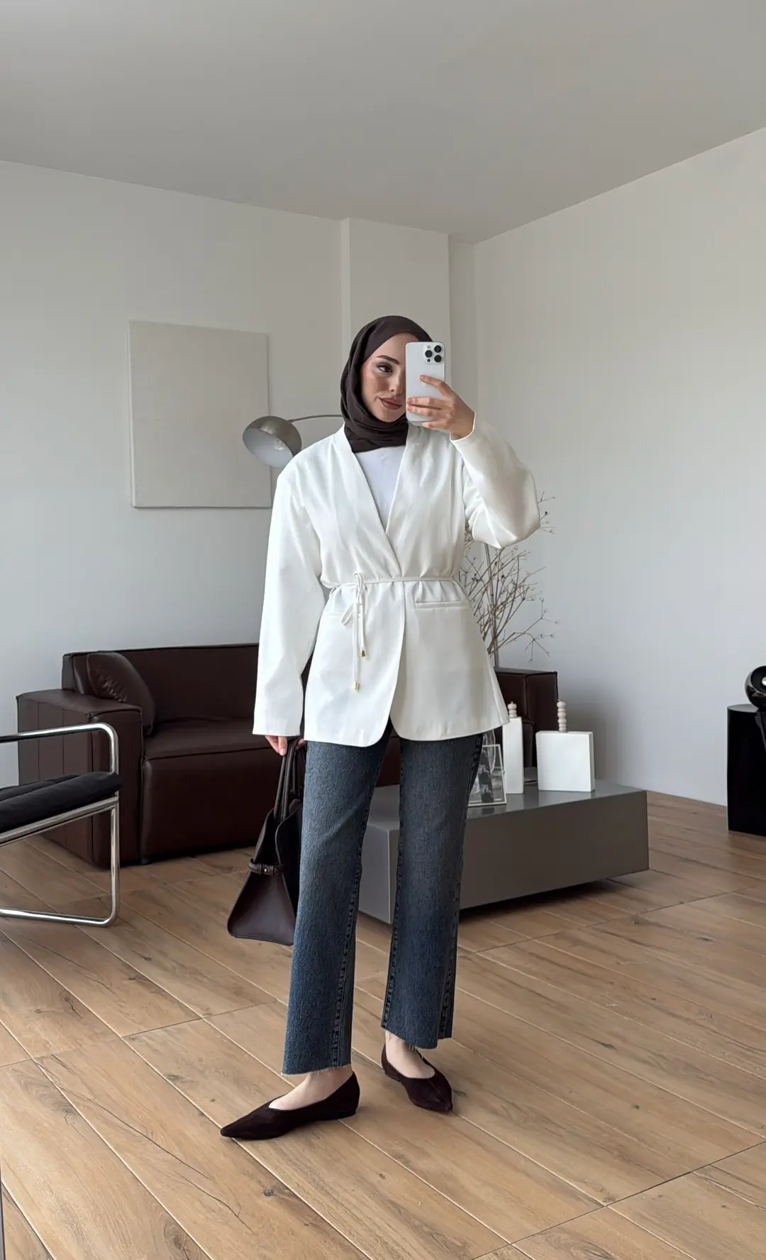 Bagcıklı Blazer Ceket Beyaz - Görsel 6