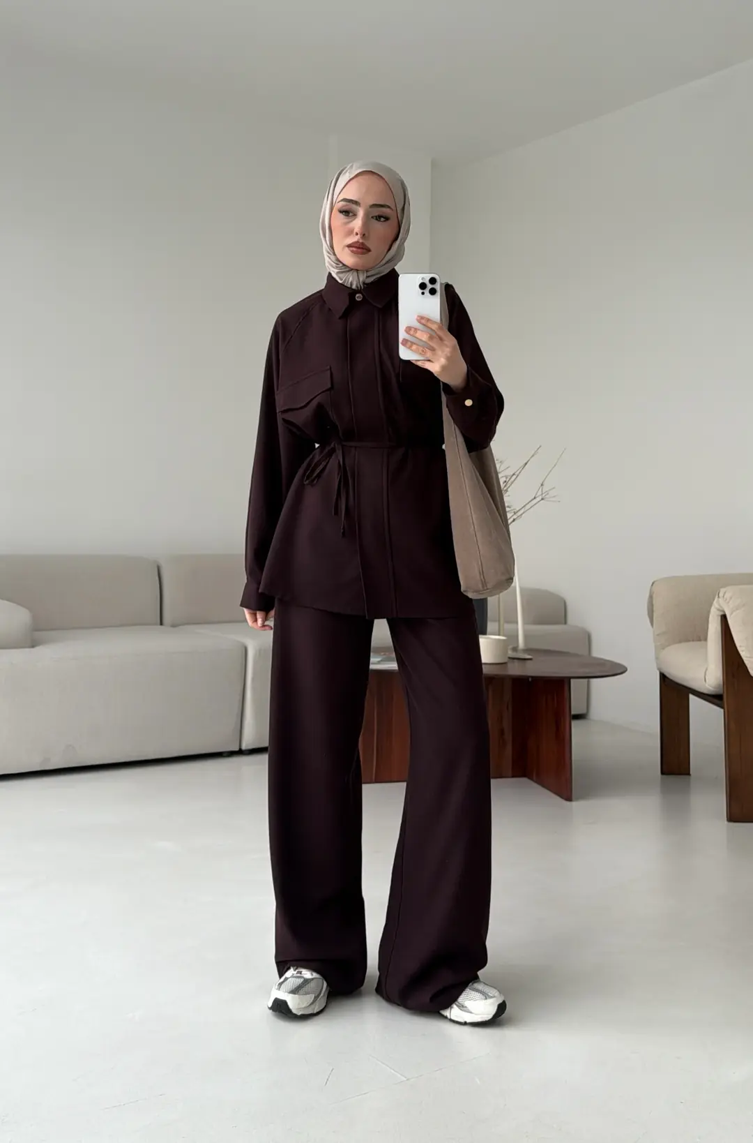 Bağcıklı Bluz Pantolon Takım Mürdüm