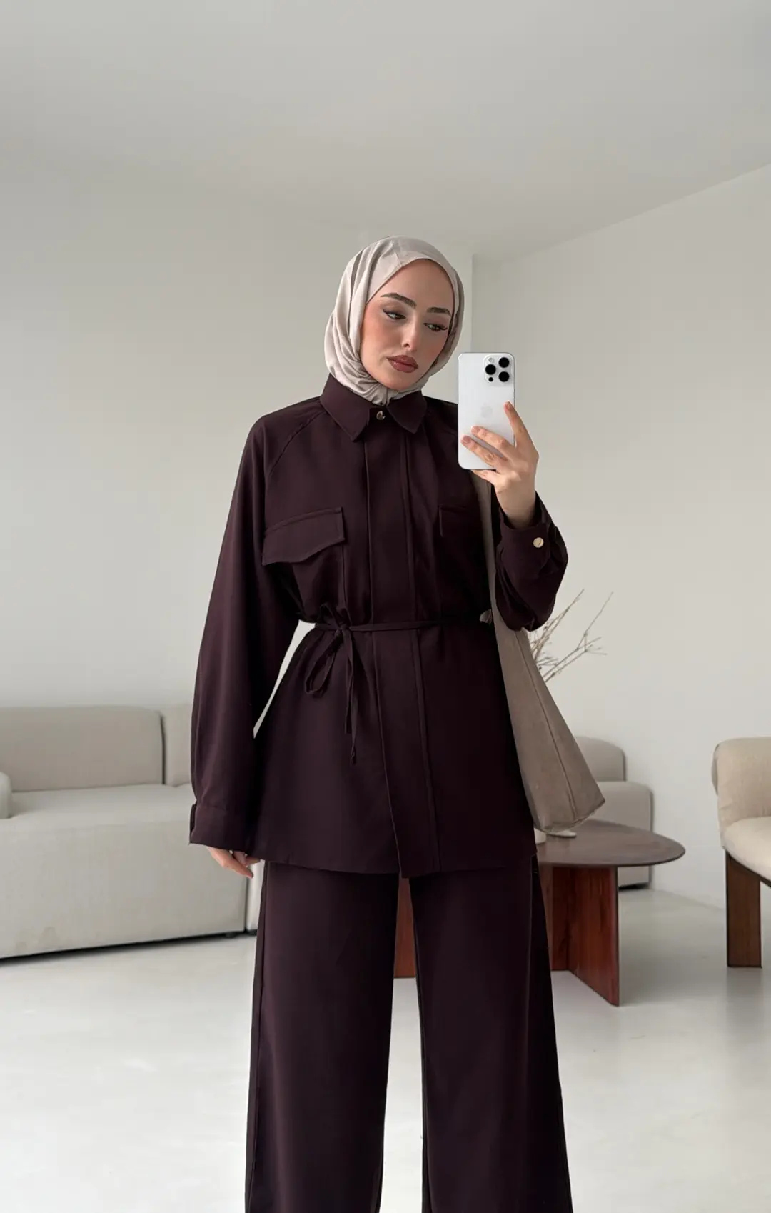 Bağcıklı Bluz Pantolon Takım Mürdüm - Görsel 6