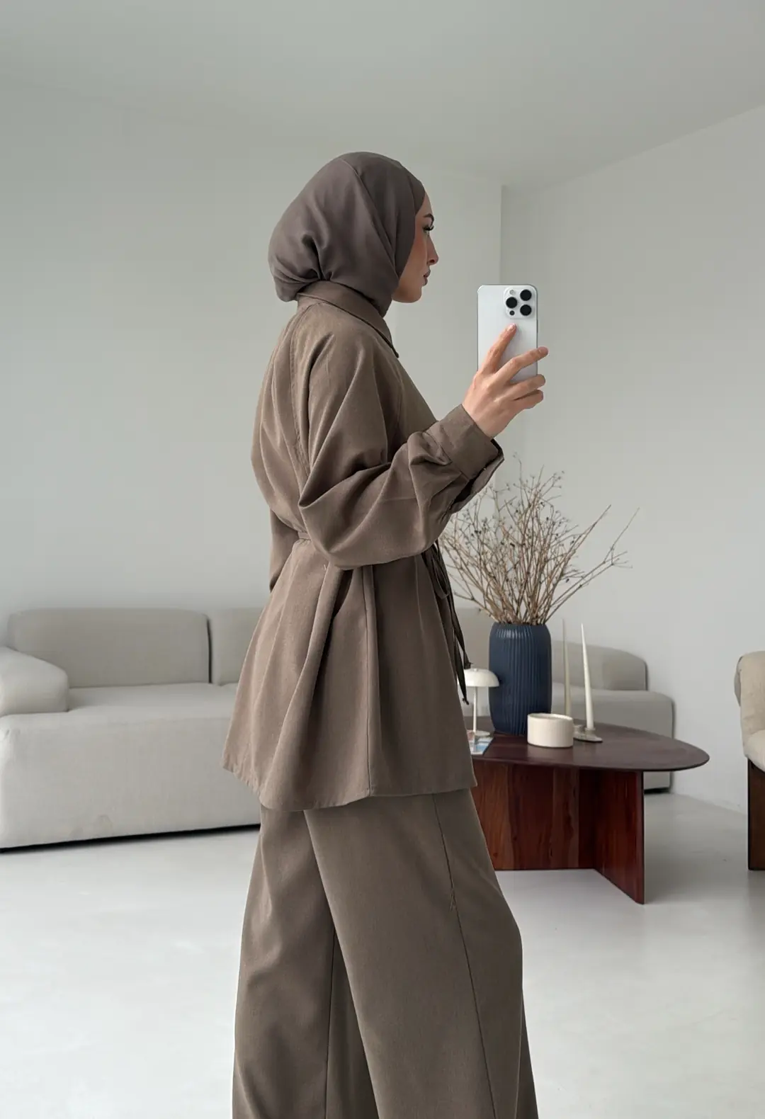 Bağcıklı Bluz Pantolon Takım Vizon - Görsel 4