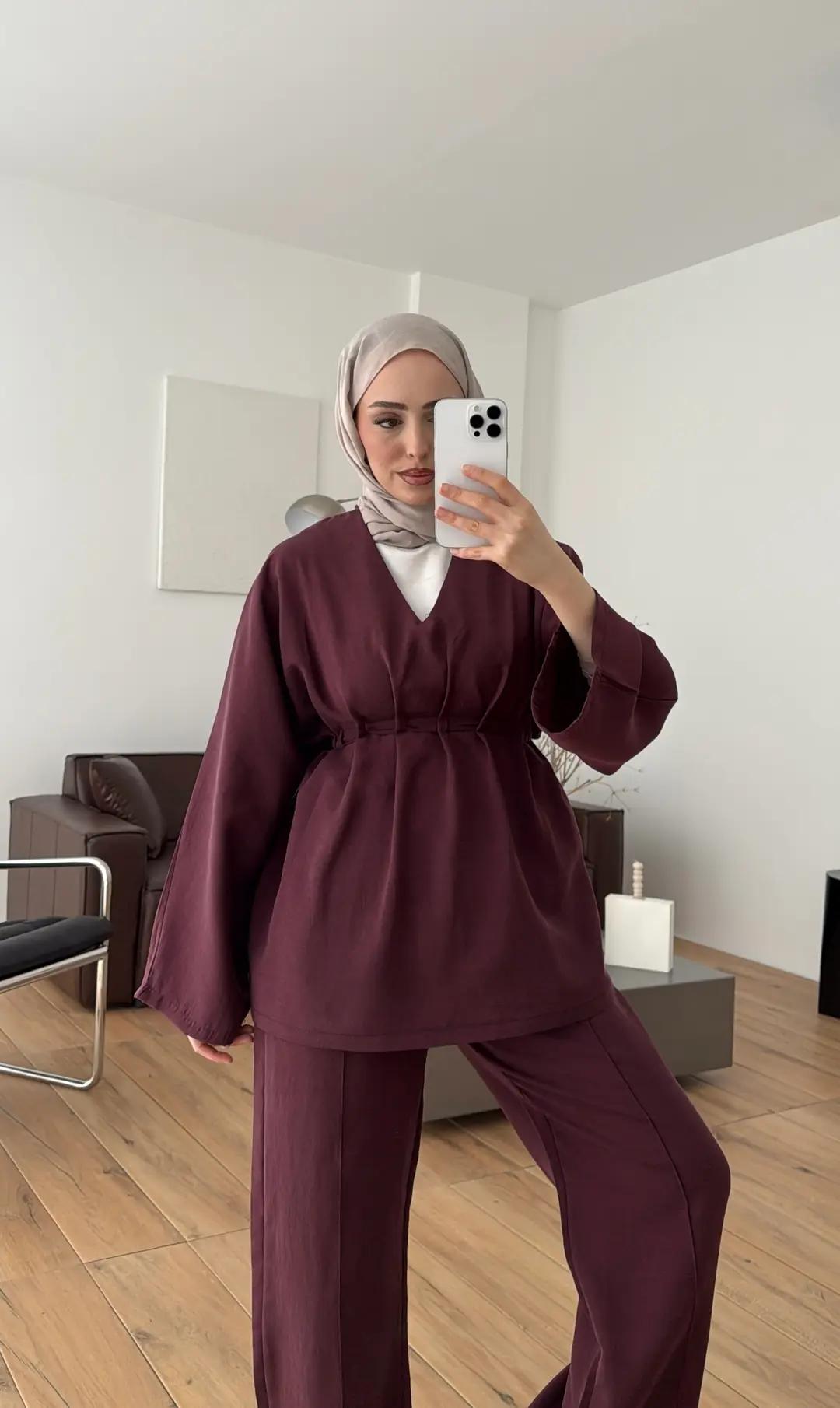 V yaka Pantolon Takım Bordo - Görsel 6