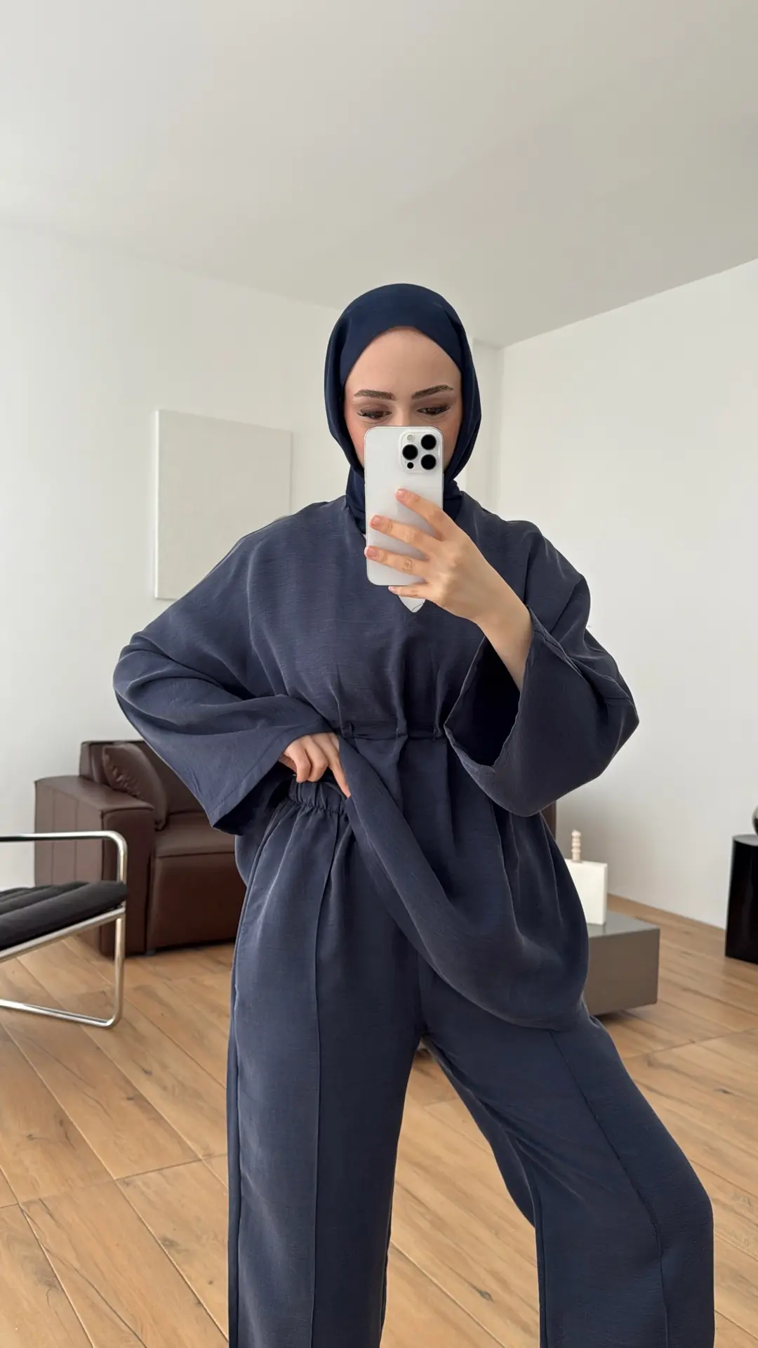 V Yaka Pantolon Takım İndigo - Görsel 4