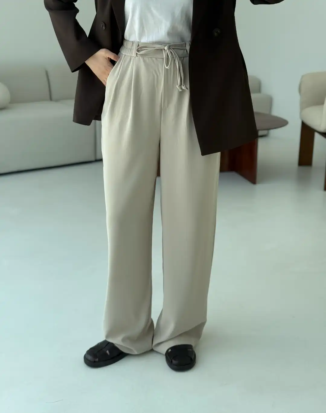 Bağcıklı Pantolon Taş