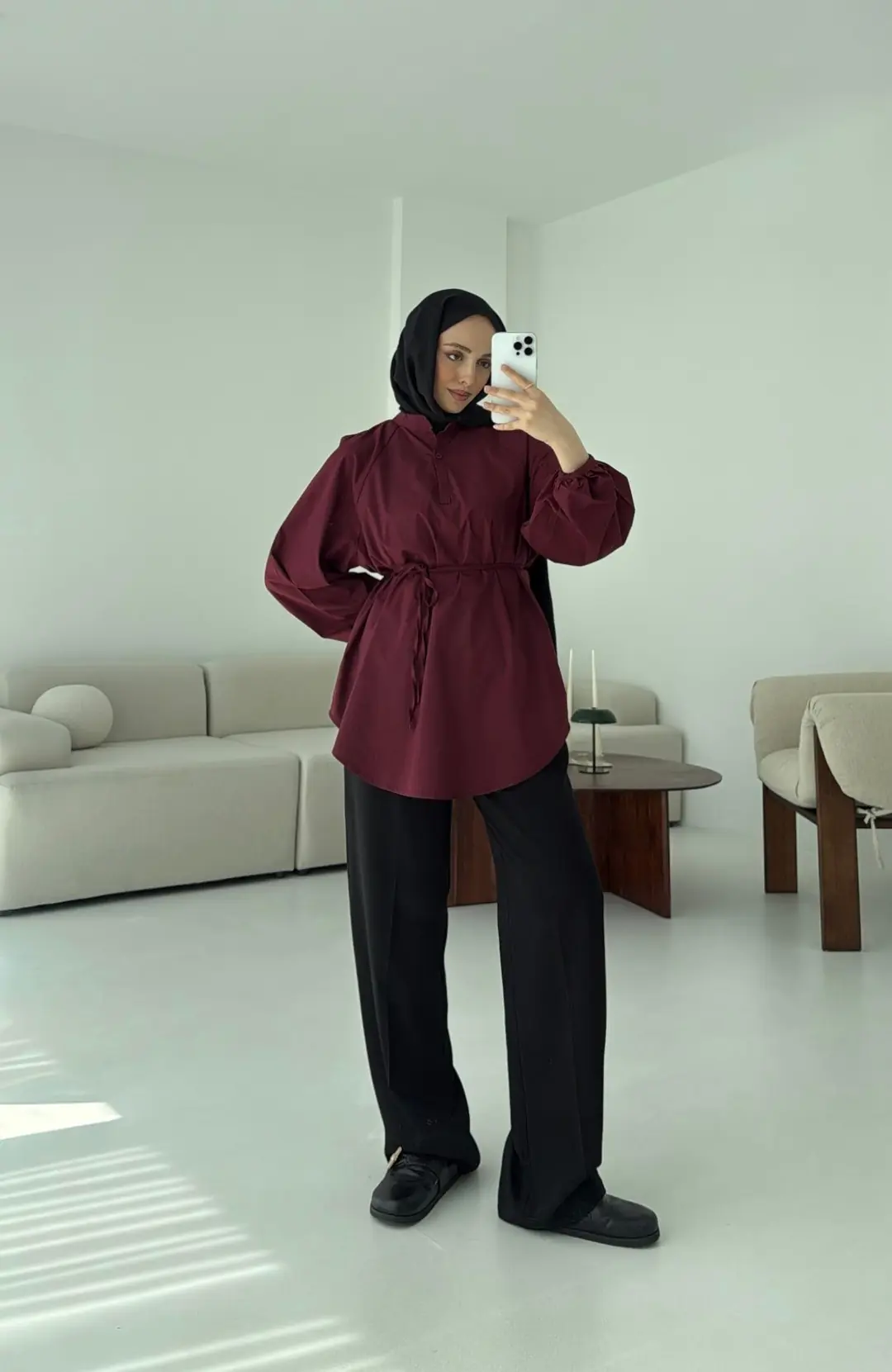 Bağlamalı Balon Gömlek Bordo