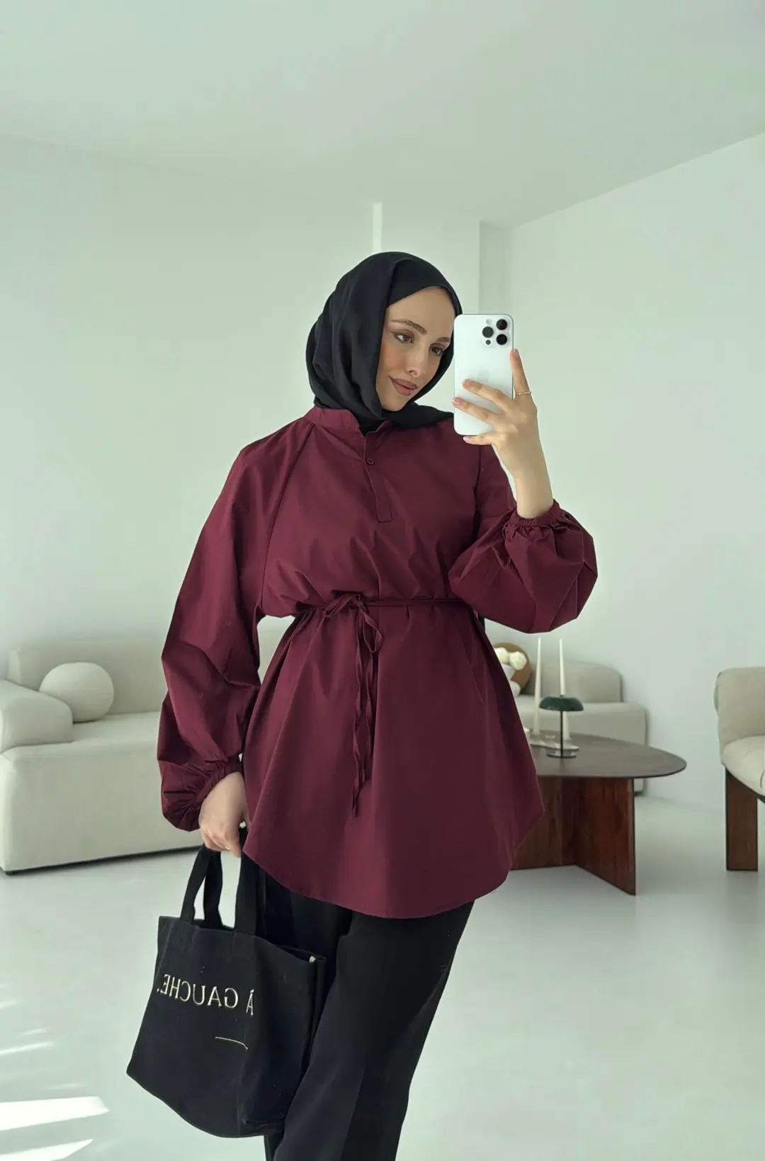 Bağlamalı Balon Gömlek Bordo - Görsel 3