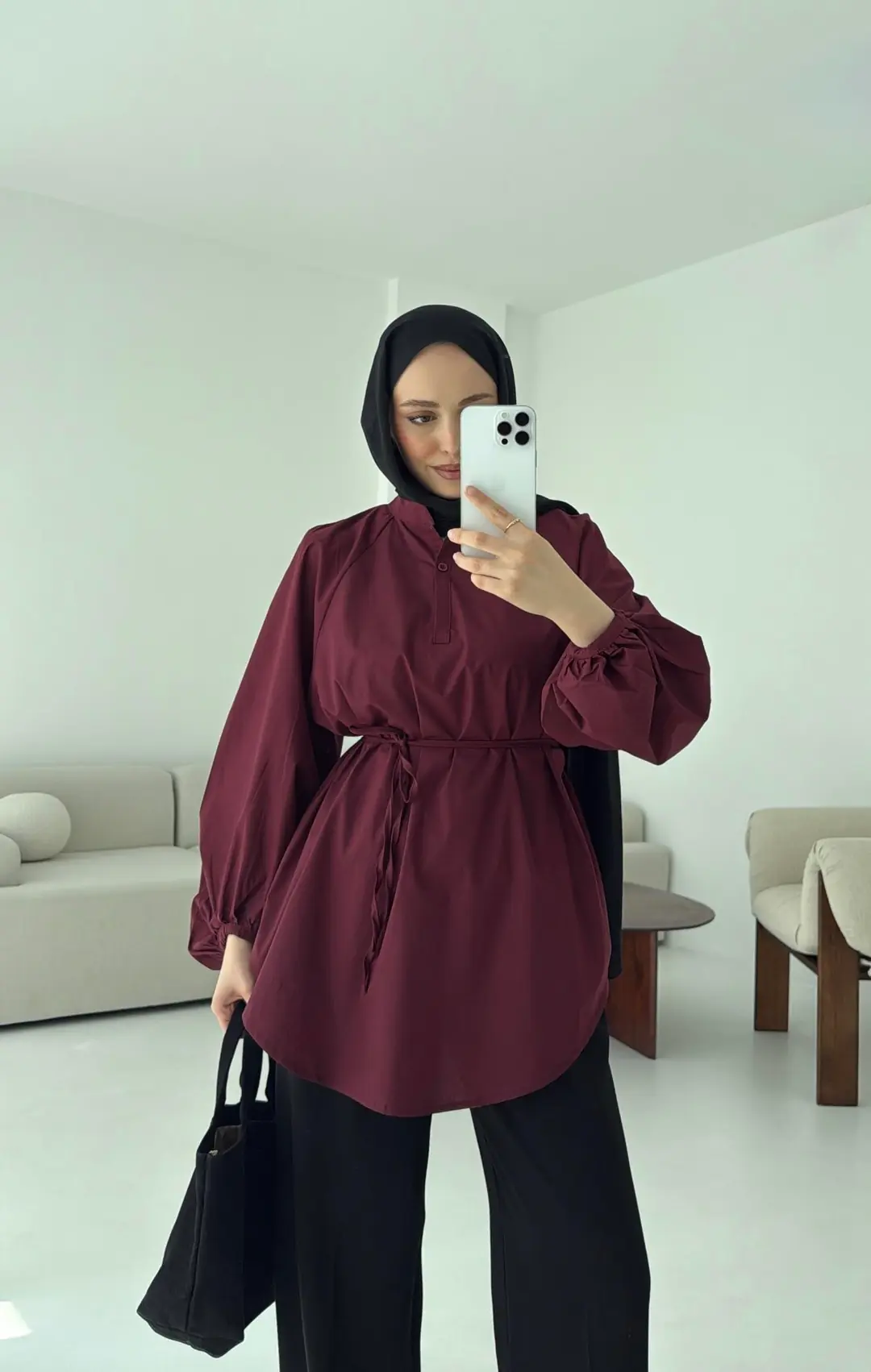 Bağlamalı Balon Gömlek Bordo - Görsel 4