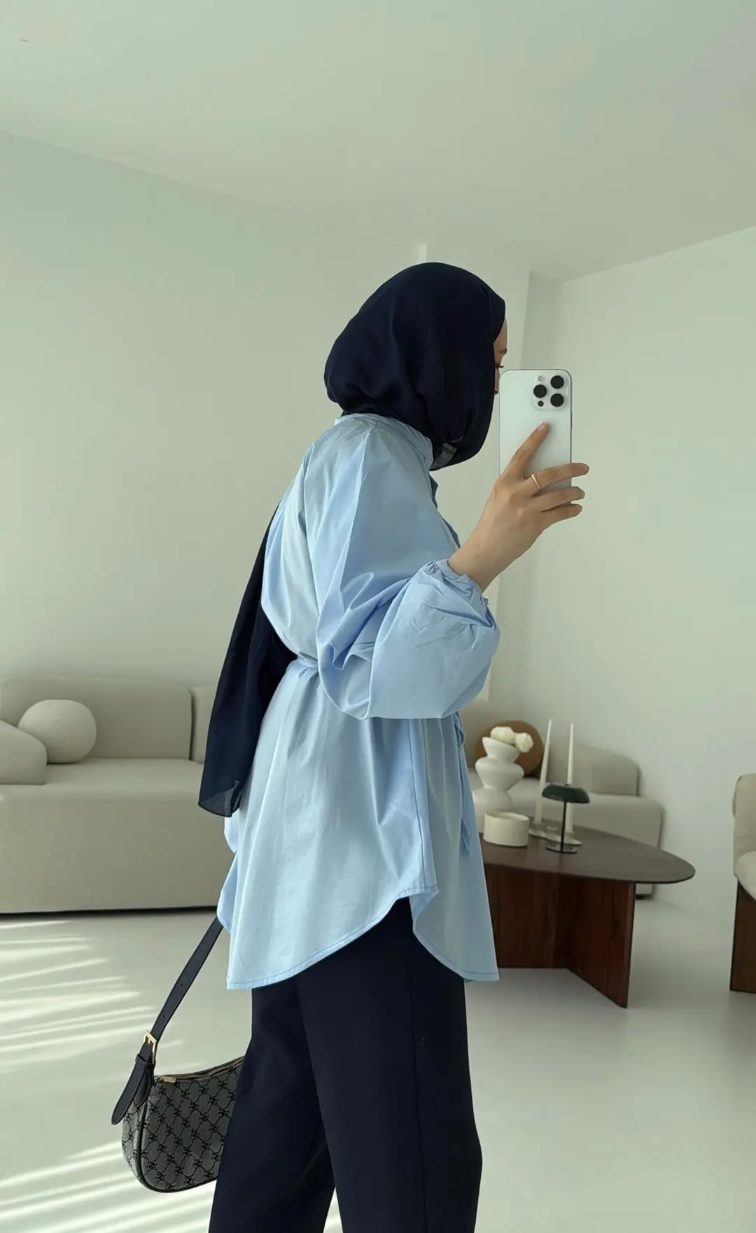 Bağlamalı Balon Gömlek Mavi - Görsel 2