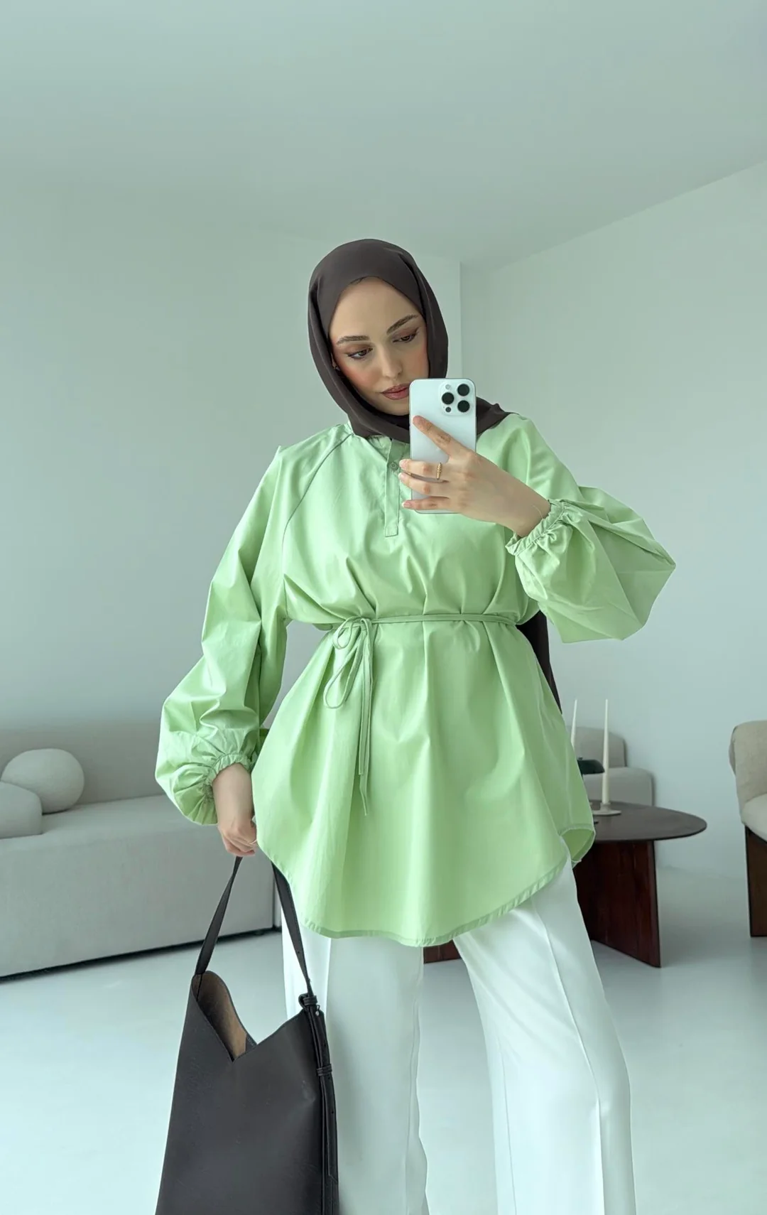 Bağlamalı Balon Gömlek Yeşil