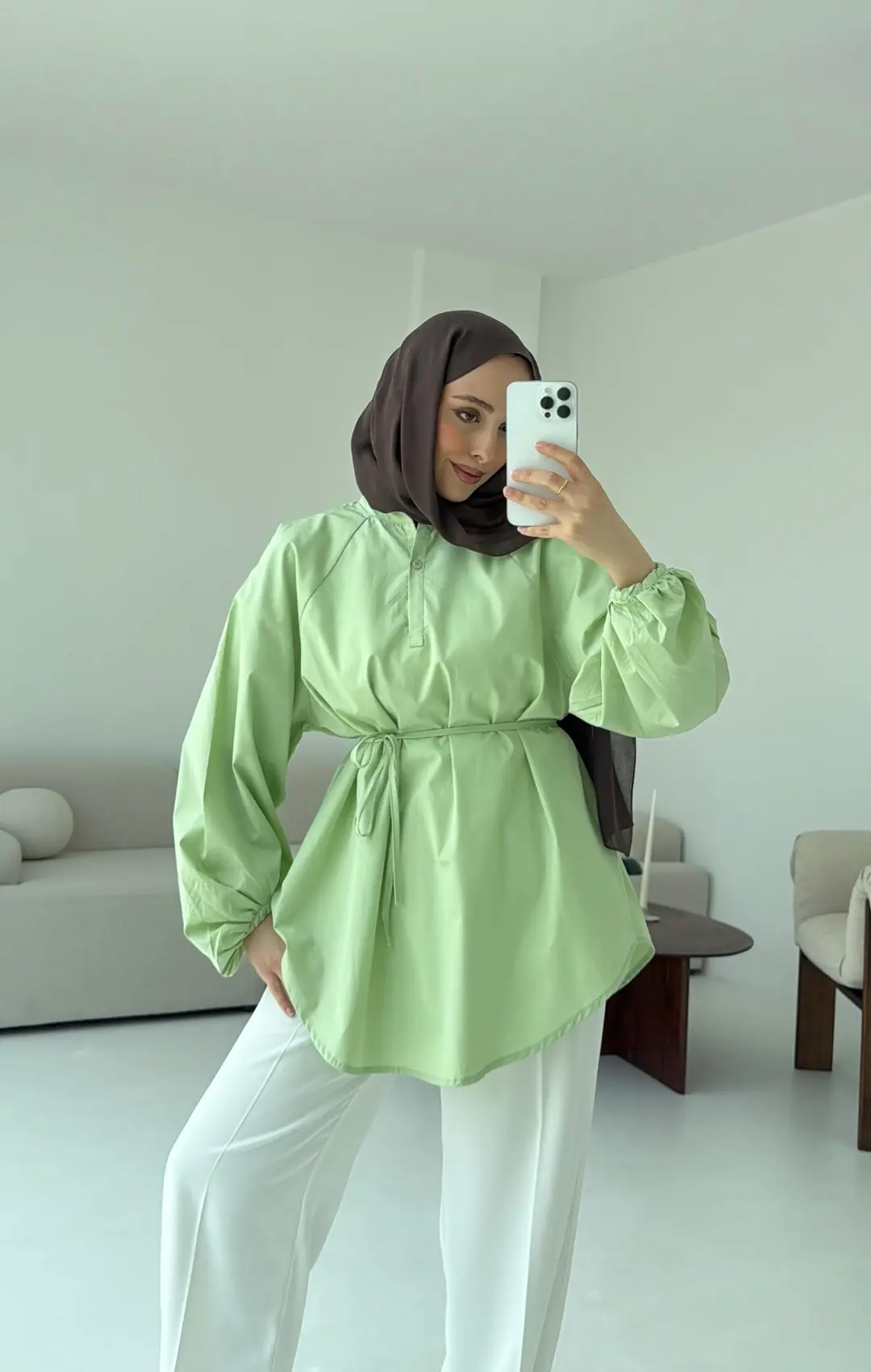 Bağlamalı Balon Gömlek Yeşil - Görsel 7