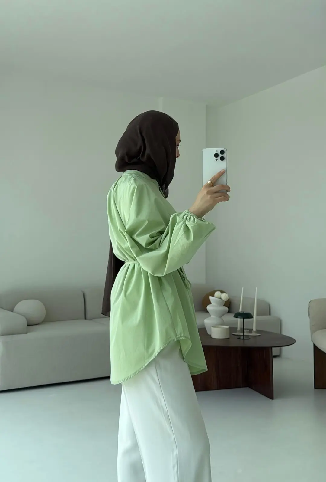 Bağlamalı Balon Gömlek Yeşil - Görsel 8