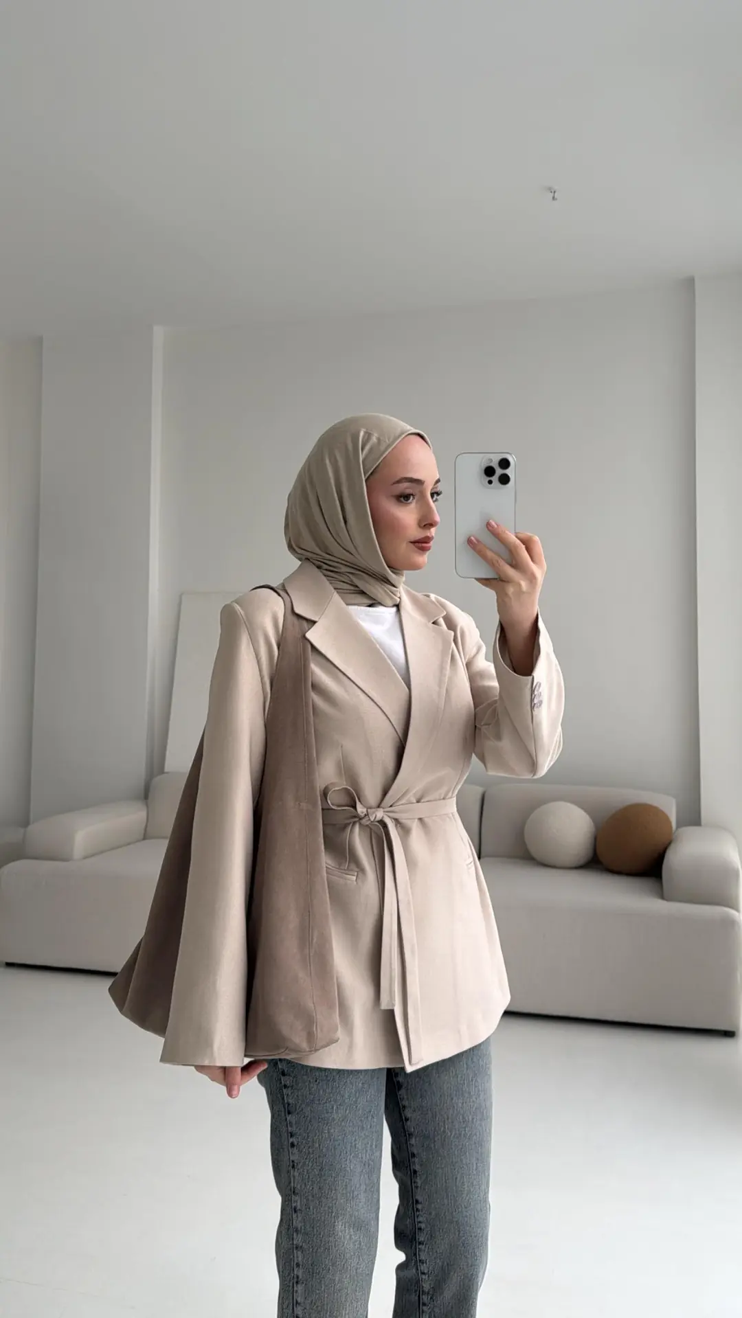 Bağlamalı Blazer Ceket Bej - Görsel 2