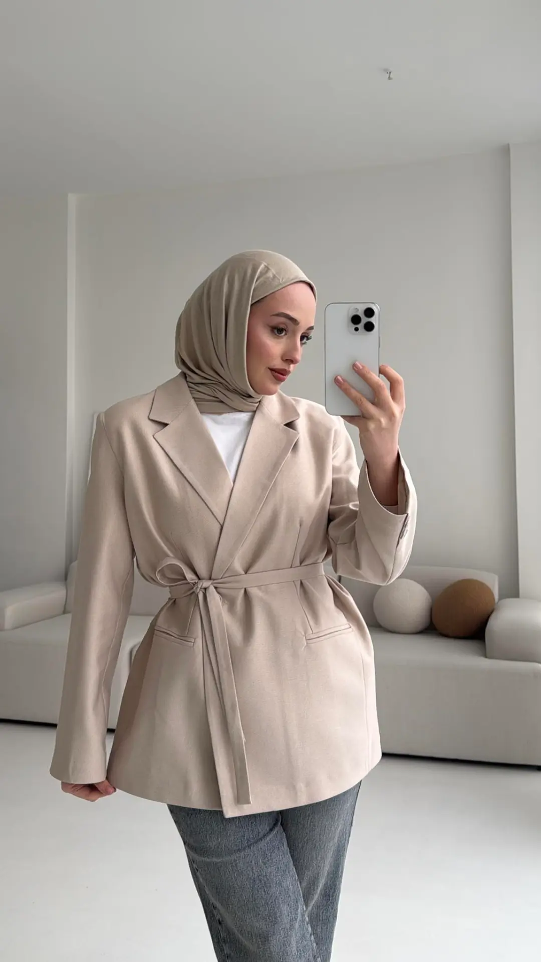 Bağlamalı Blazer Ceket Bej - Görsel 5