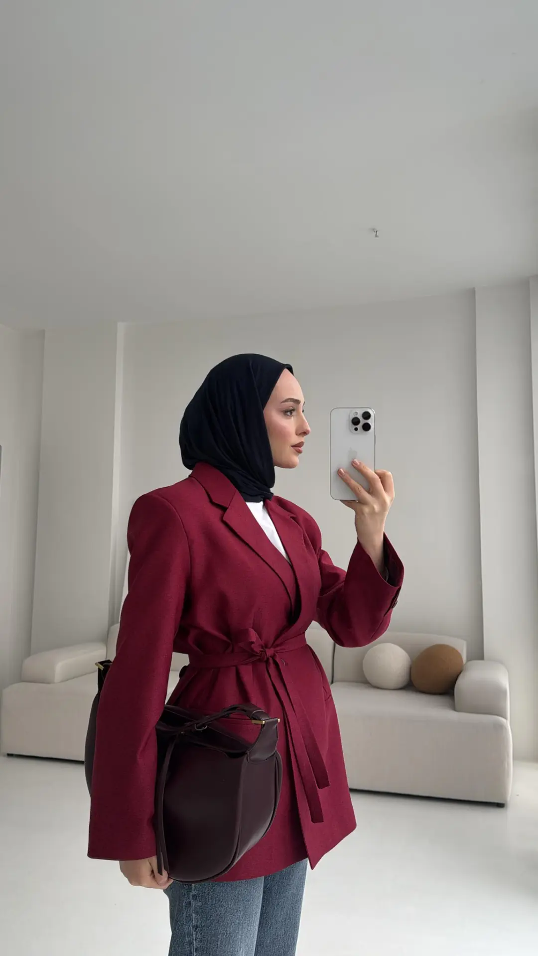 Bağlamalı Blazer Ceket Bordo - Görsel 3