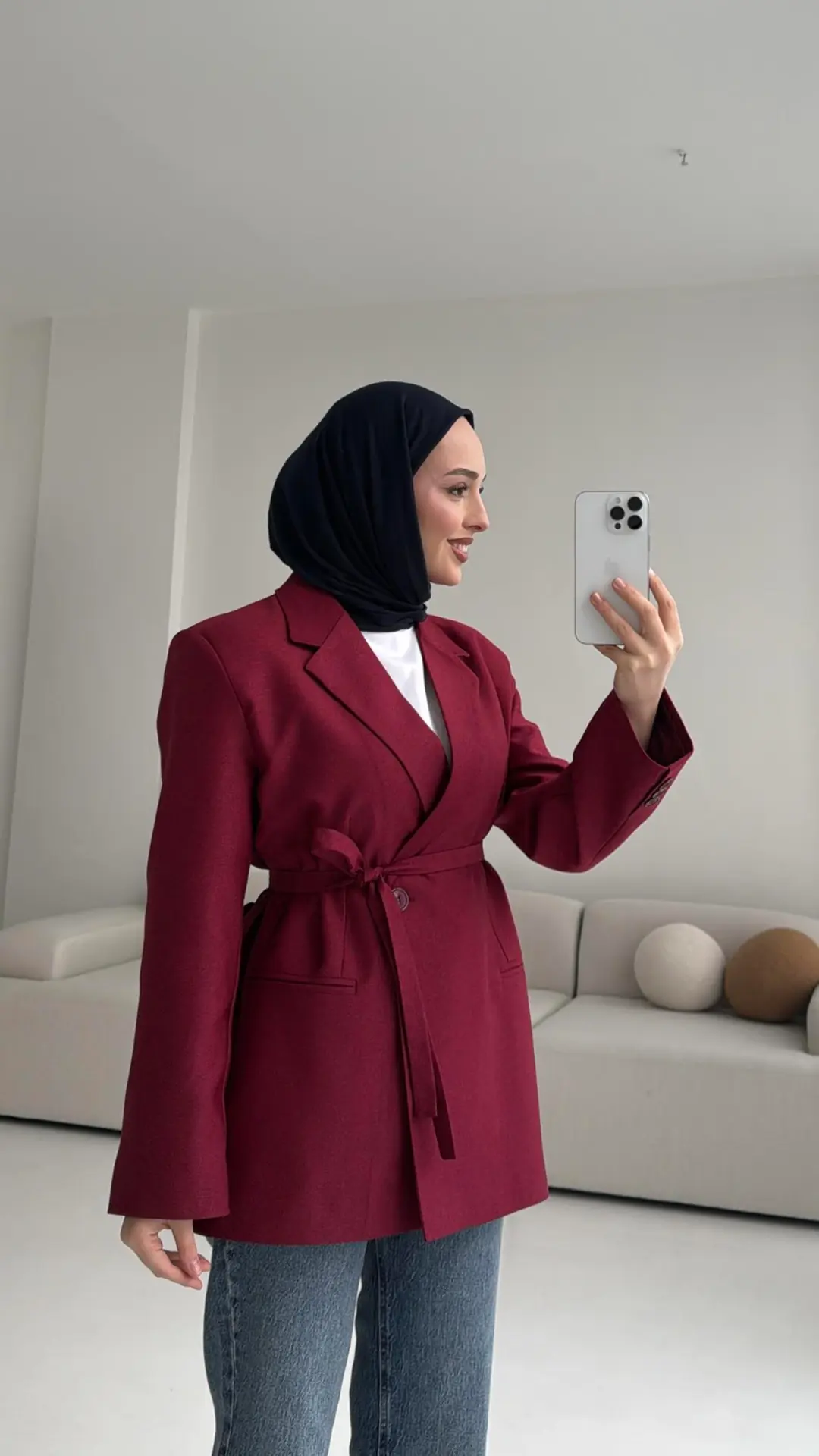 Bağlamalı Blazer Ceket Bordo - Görsel 4