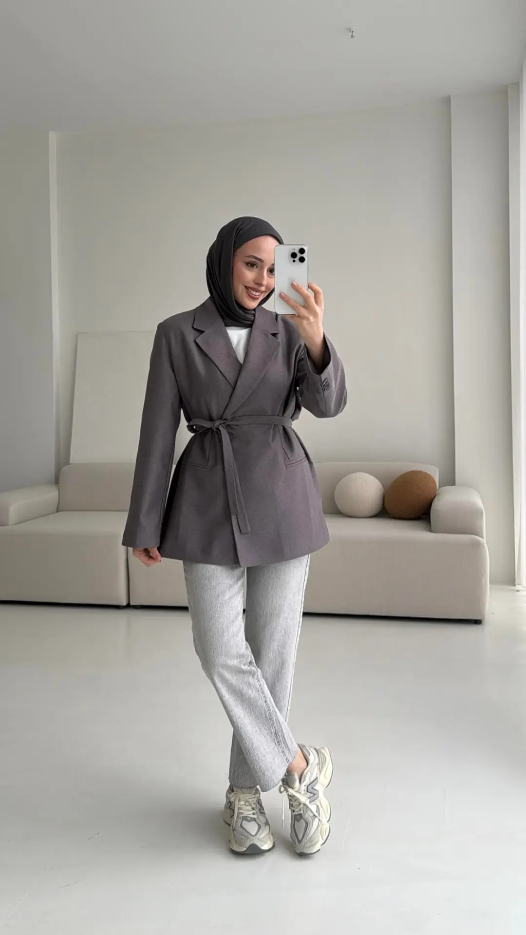 Bağlamalı Blazer Ceket Gri - Görsel 4