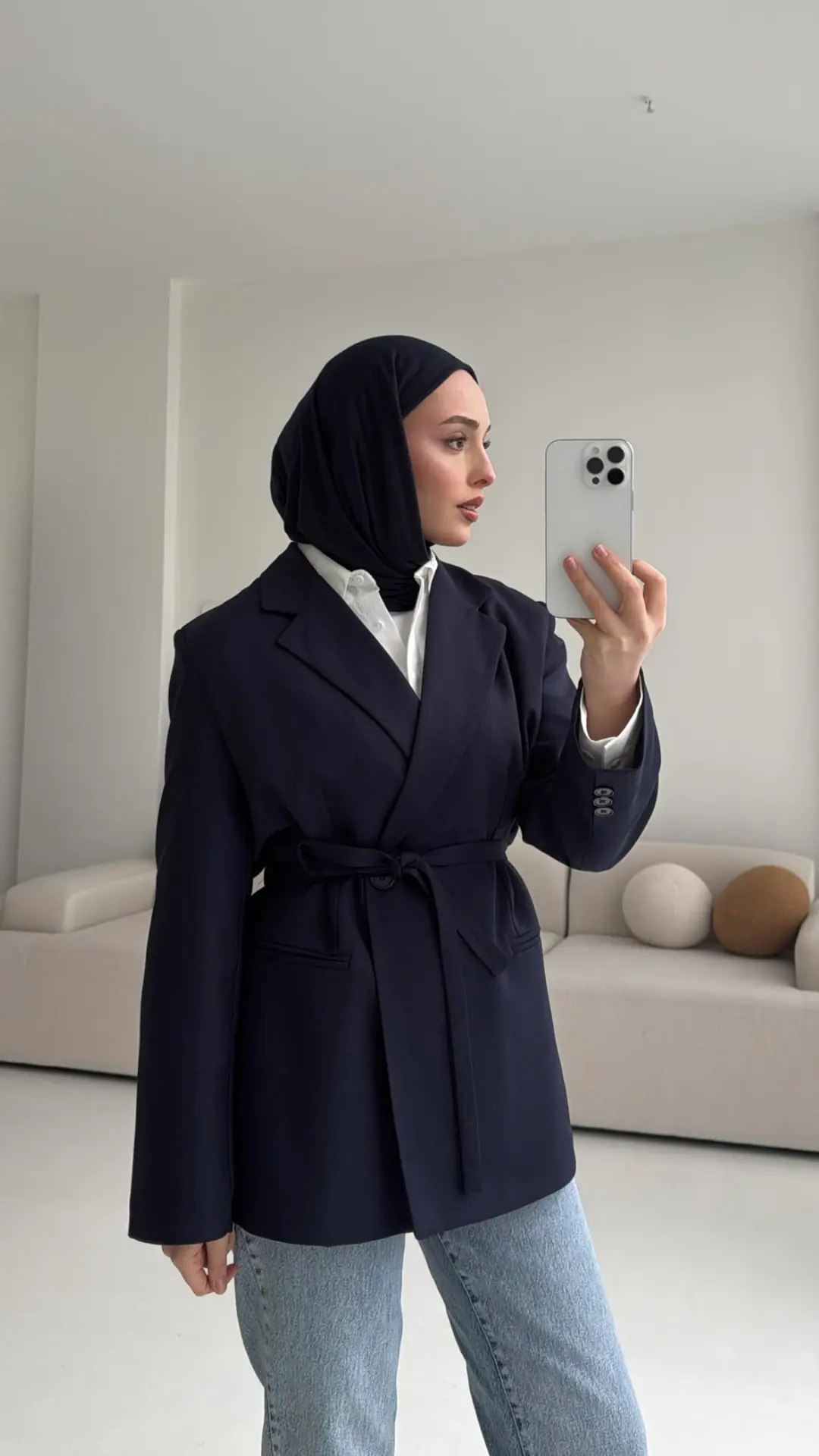 Bağlamalı Blazer Ceket Lacivert - Görsel 5