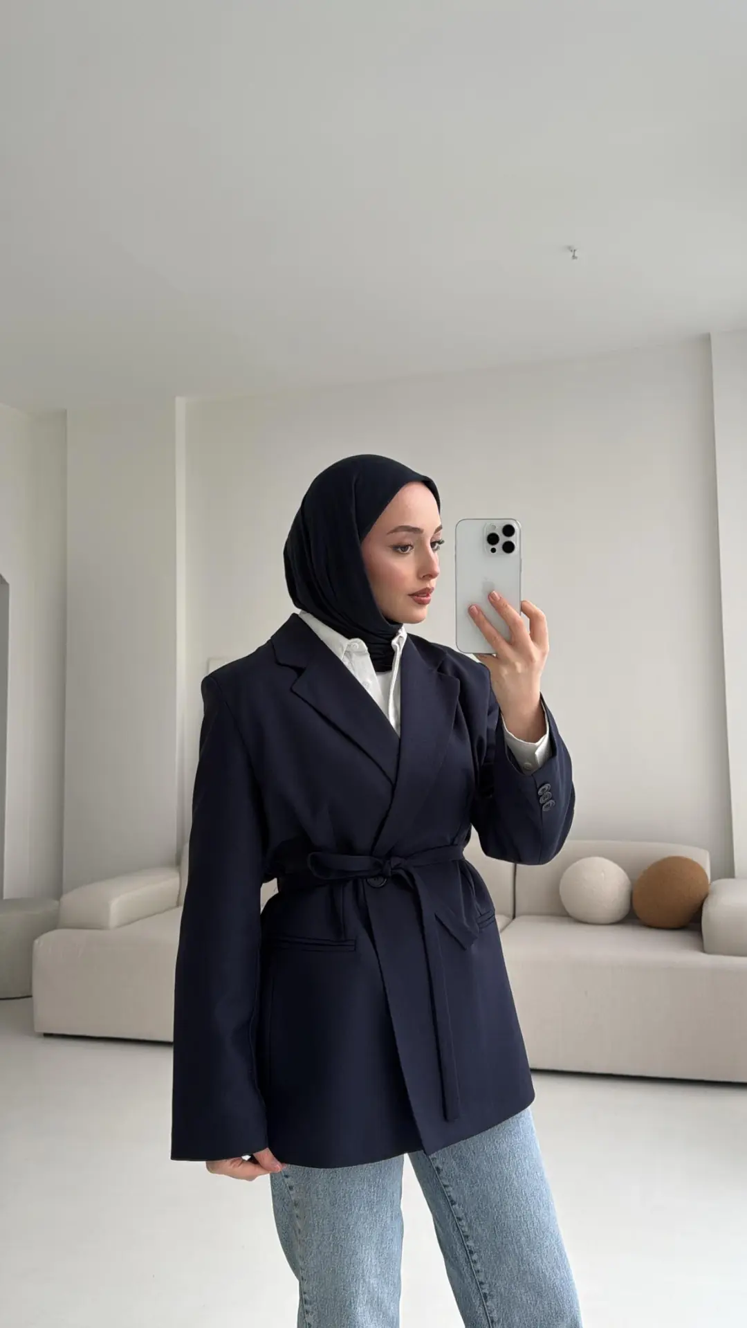 Bağlamalı Blazer Ceket Lacivert - Görsel 6