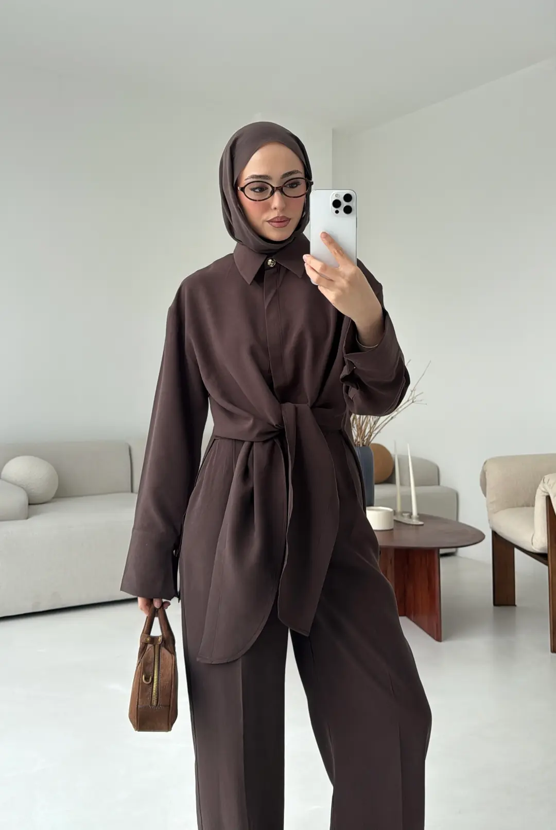 Bağlamalı Bluz Takım Kahve - Görsel 3