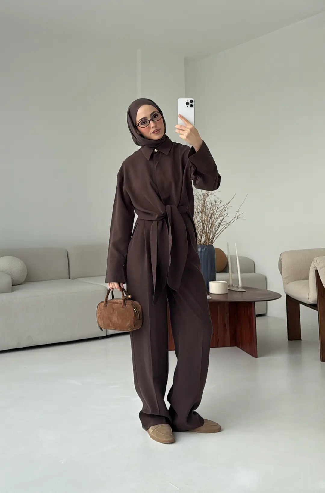 Bağlamalı Bluz Takım Kahve - Görsel 6