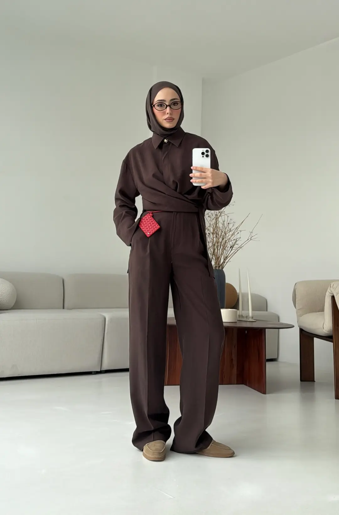 Bağlamalı Bluz Takım Kahve - Görsel 7