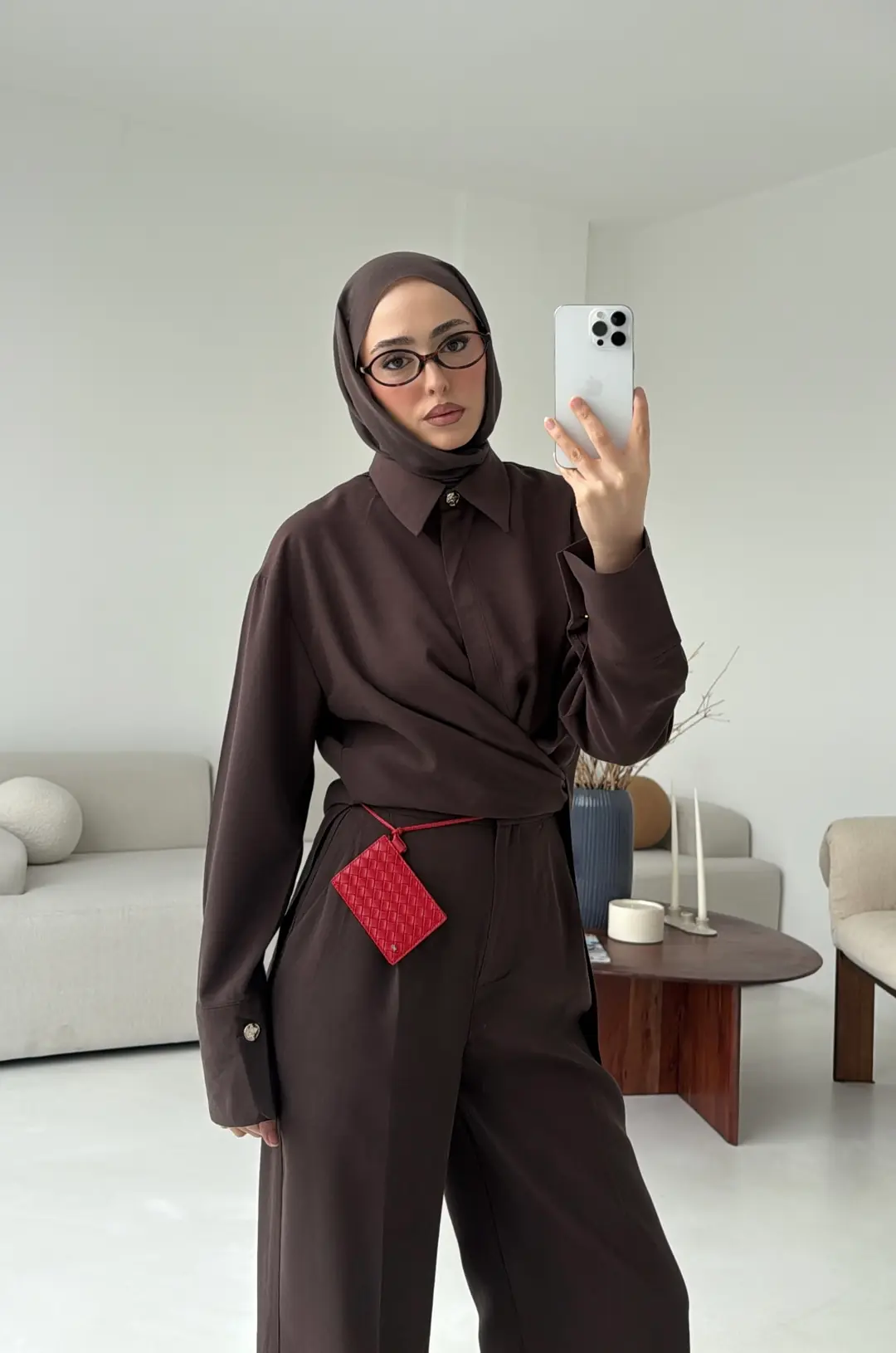 Bağlamalı Bluz Takım Kahve - Görsel 8