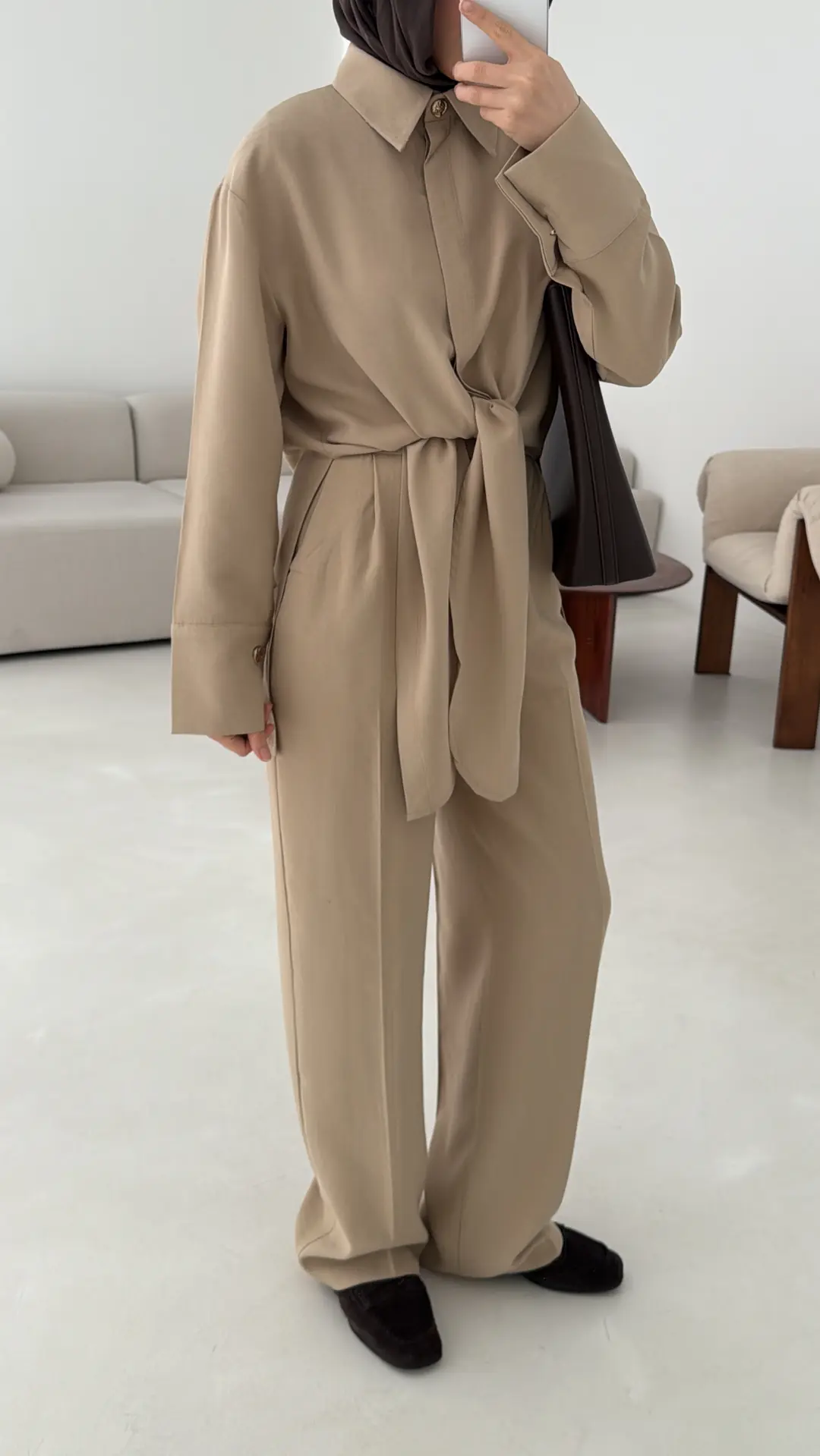 Bağlamalı Bluz Takım Vizon - Görsel 4