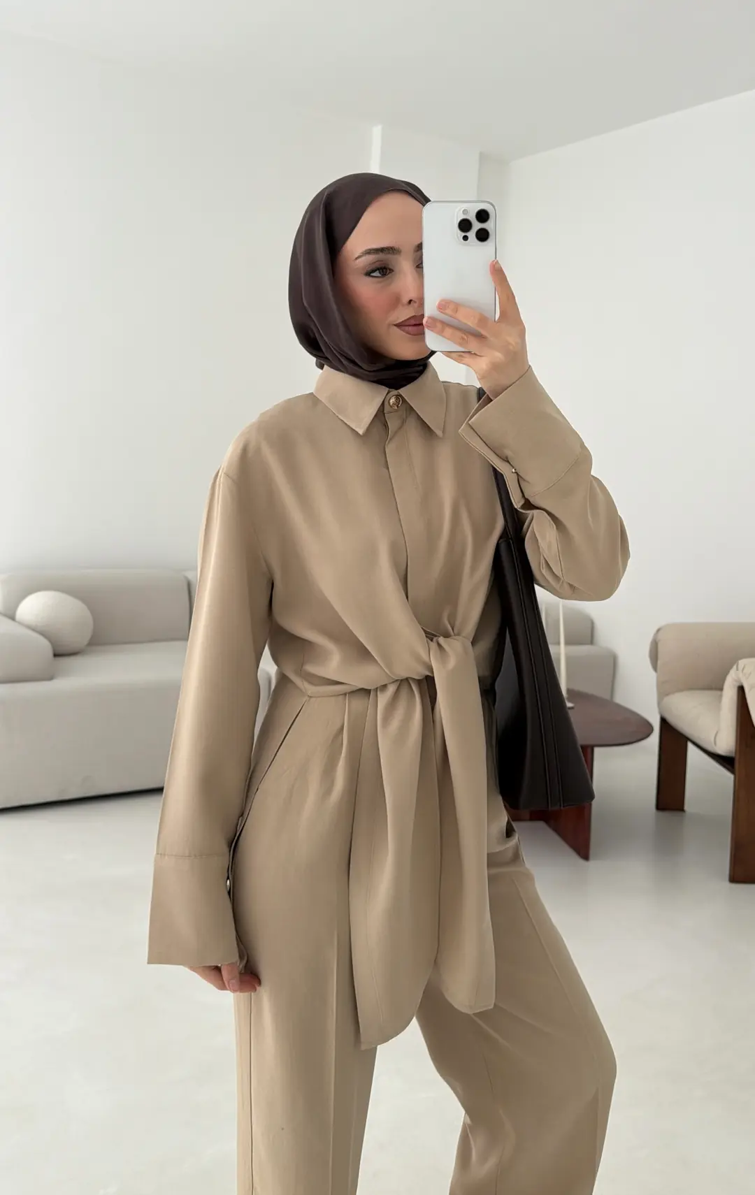 Bağlamalı Bluz Takım Vizon - Görsel 5