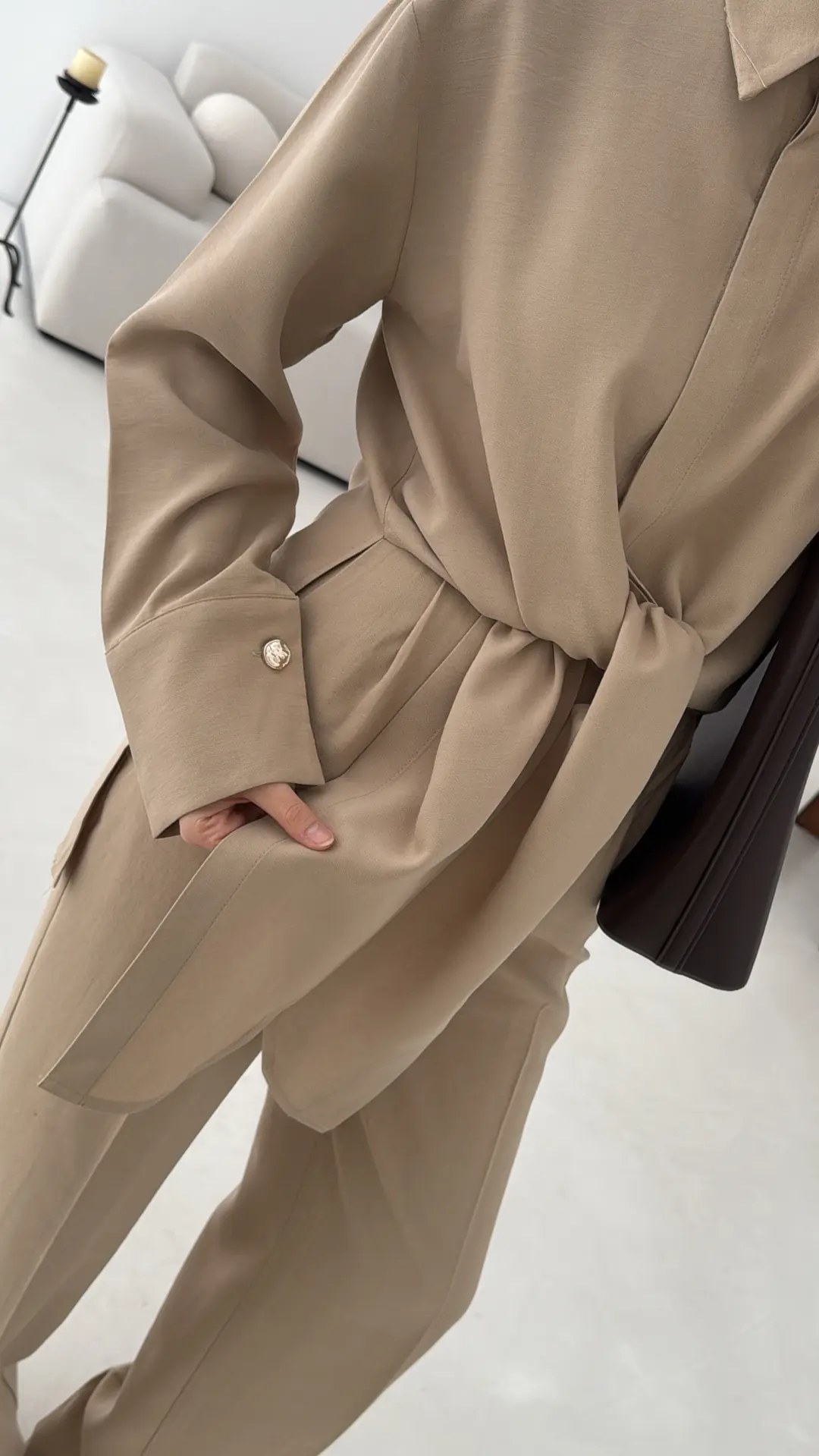 Bağlamalı Bluz Takım Vizon - Görsel 7