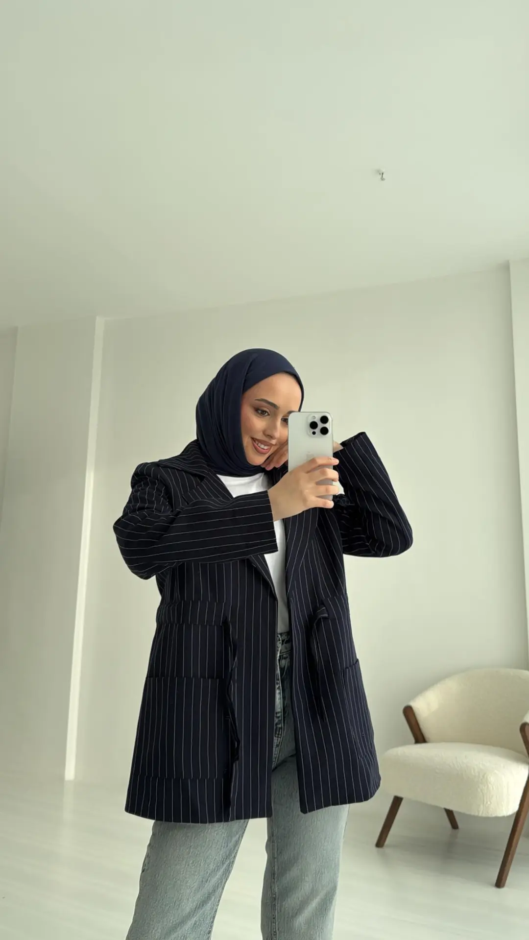 Bağlamalı Çizgili Blazer Ceket - Görsel 3