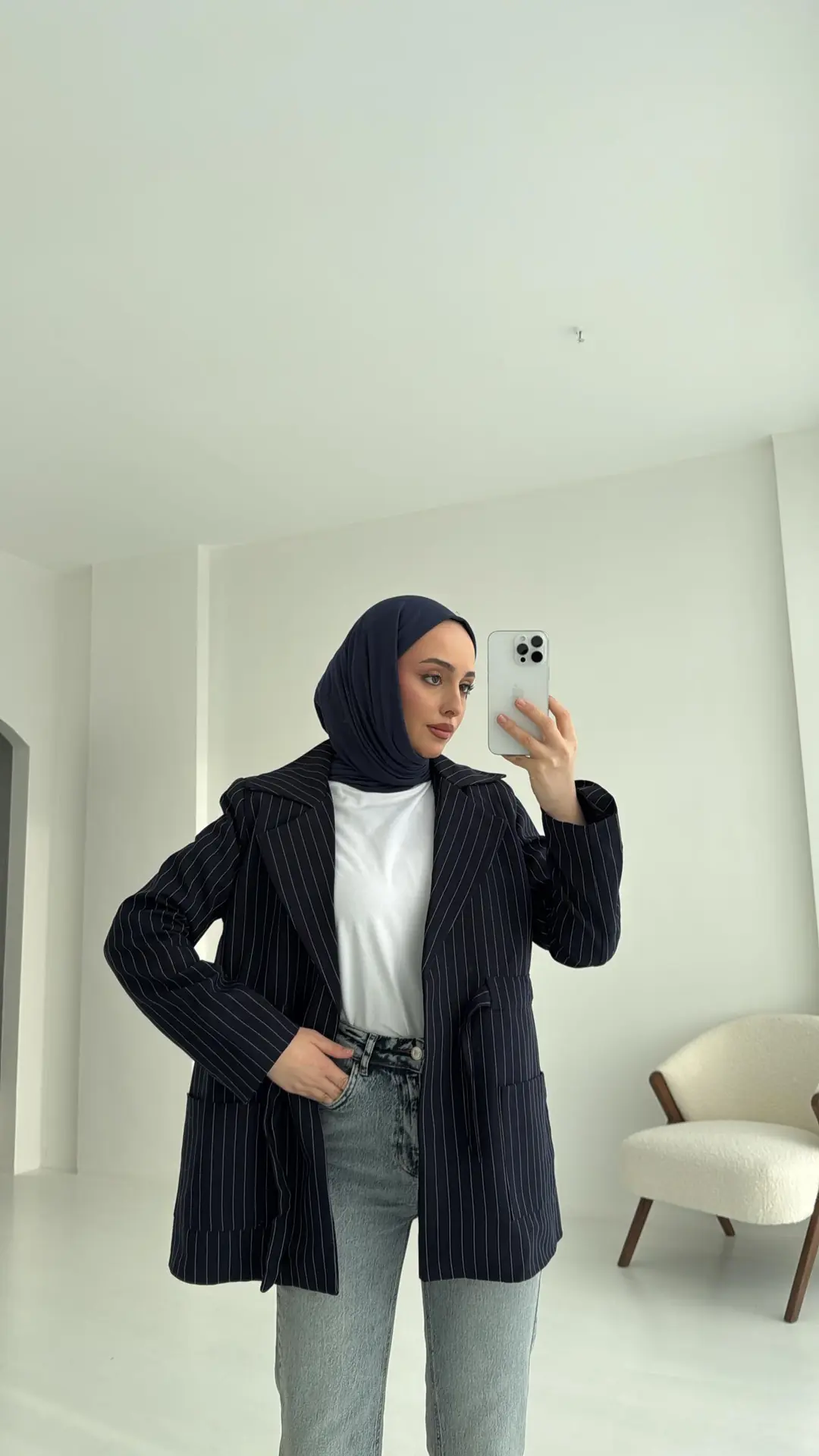 Bağlamalı Çizgili Blazer Ceket - Görsel 5