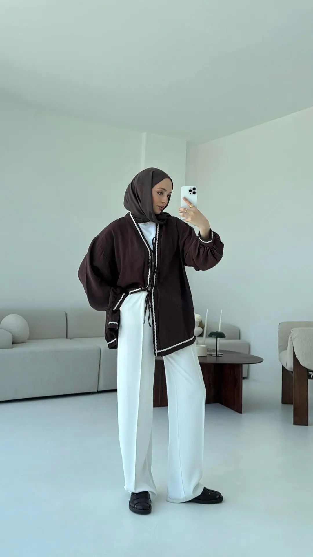 Bağlamalı Dantel Detay Kimono Kahve - Görsel 2