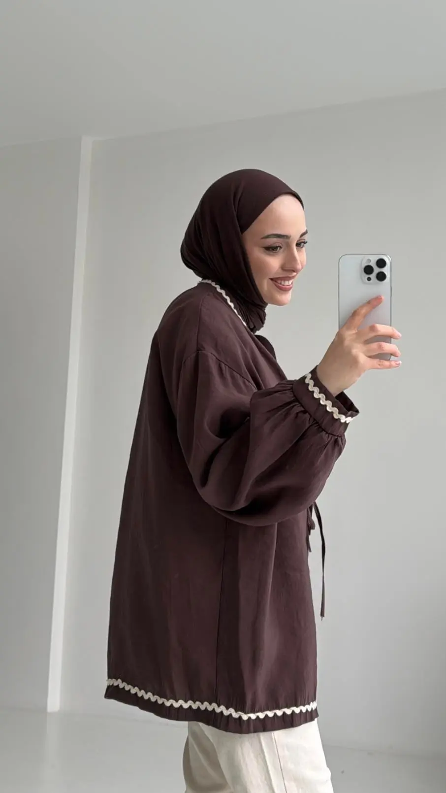 Bağlamalı Dantel Detay Kimono Kahve - Görsel 2