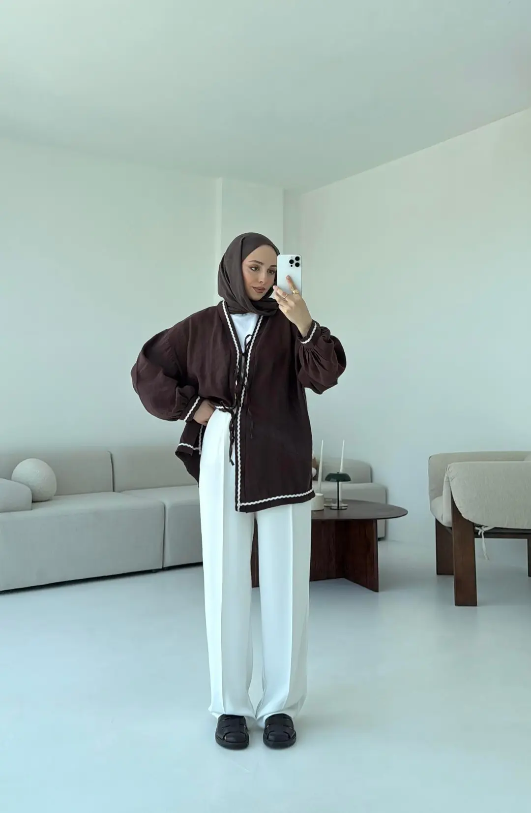 Bağlamalı Dantel Detay Kimono Kahve - Görsel 3