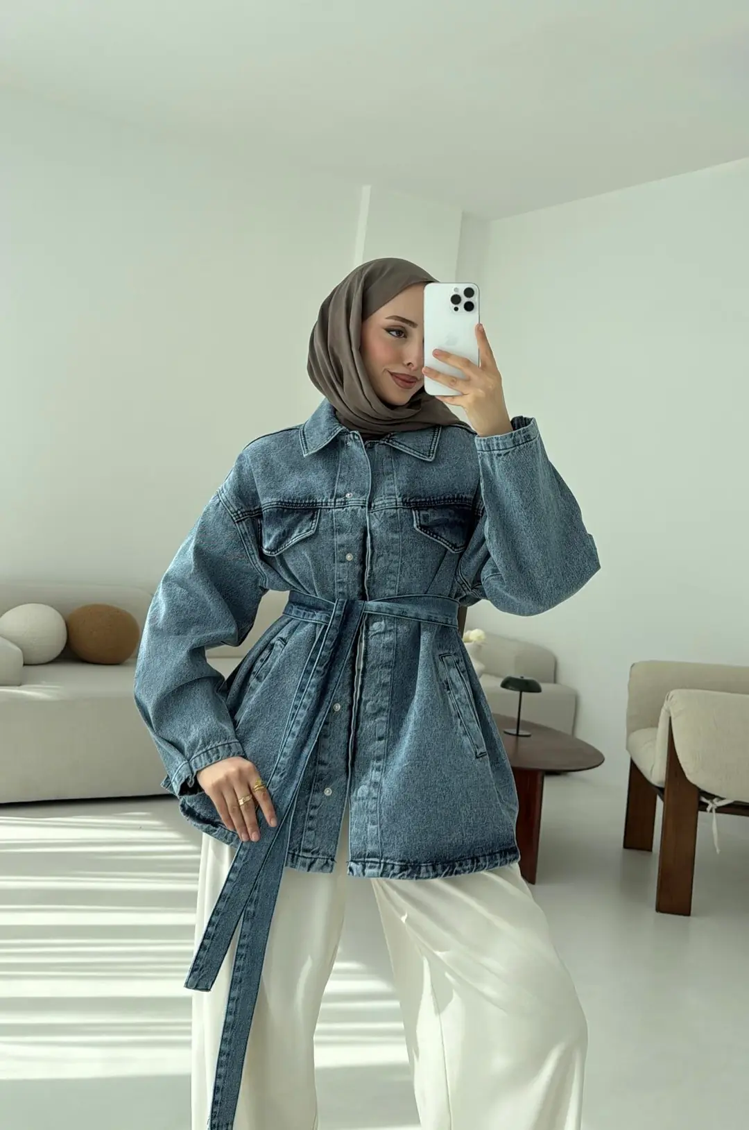 Bağlamalı Denim Ceket - Görsel 8