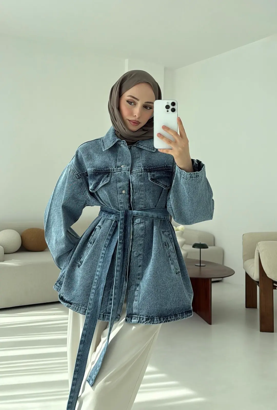 Bağlamalı Denim Ceket - Görsel 9