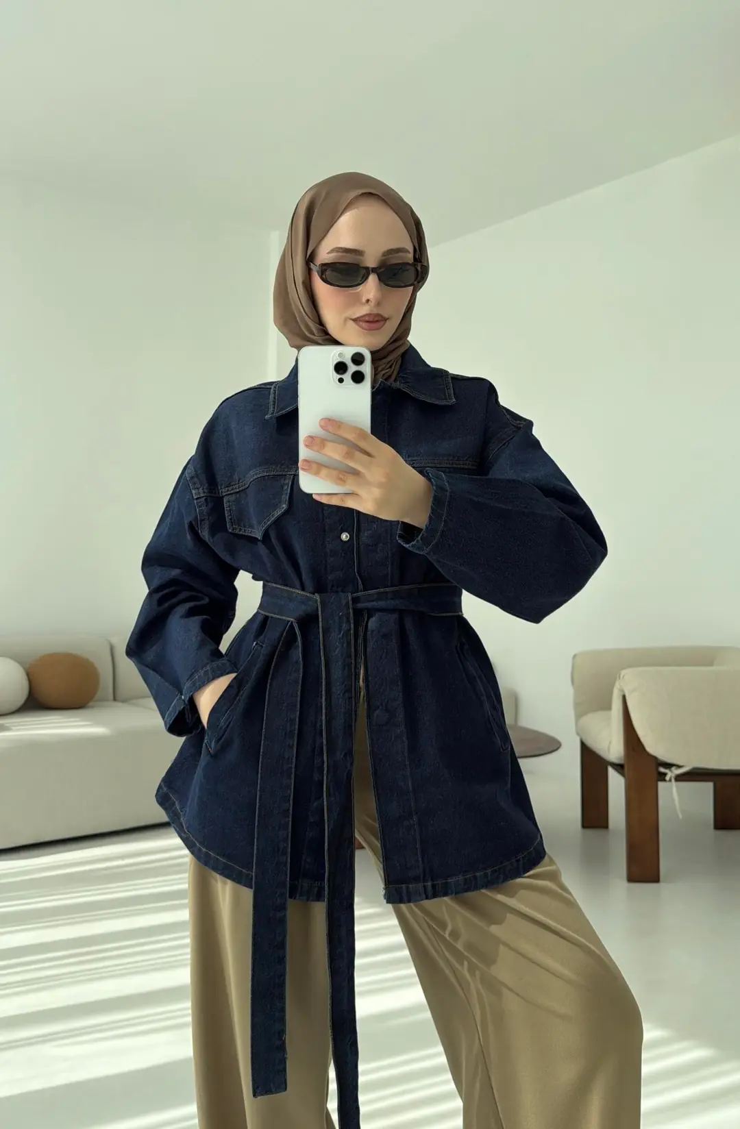 Bağlamalı Denim Ceket Lacivert - Görsel 2