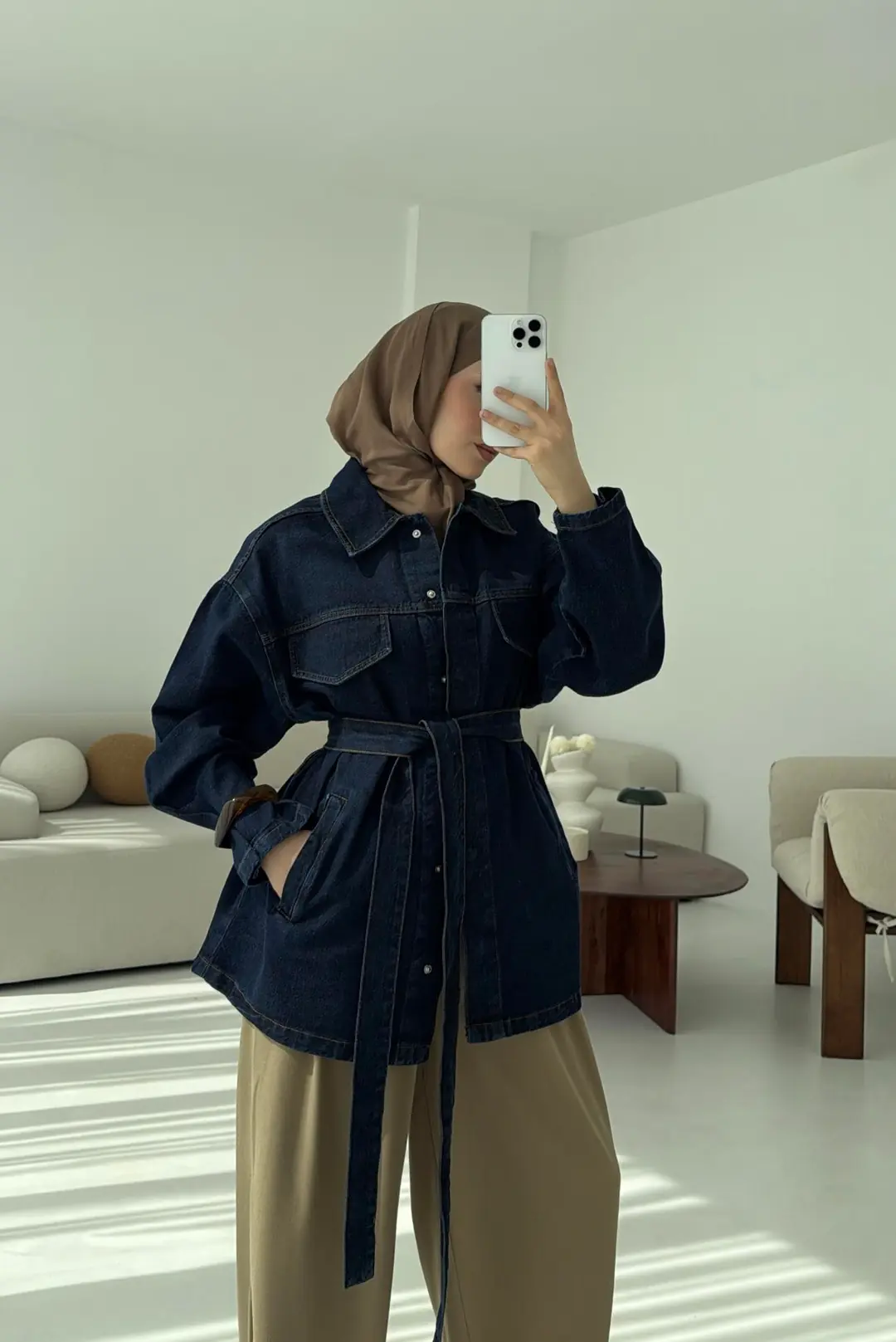 Bağlamalı Denim Ceket Lacivert - Görsel 5