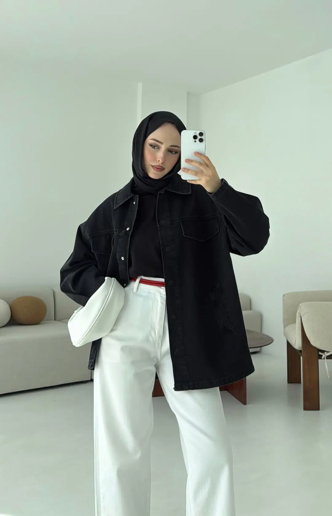 Bağlamalı Denim Ceket Siyah - Görsel 2