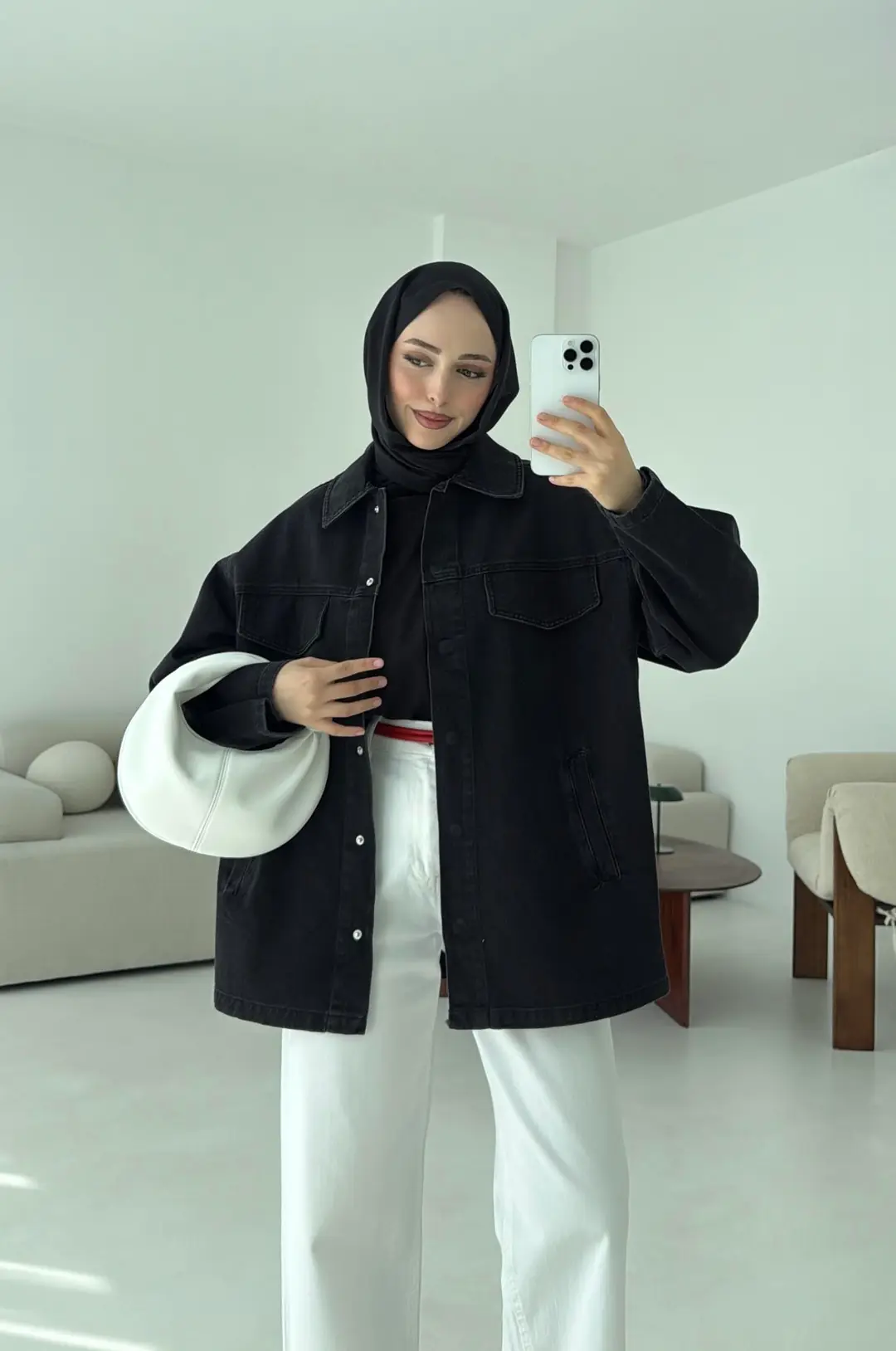 Bağlamalı Denim Ceket Siyah - Görsel 4