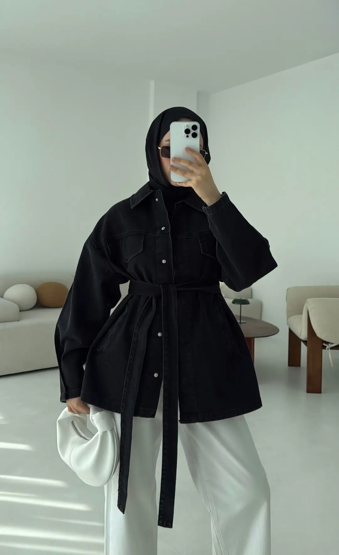 Bağlamalı Denim Ceket Siyah - Görsel 6