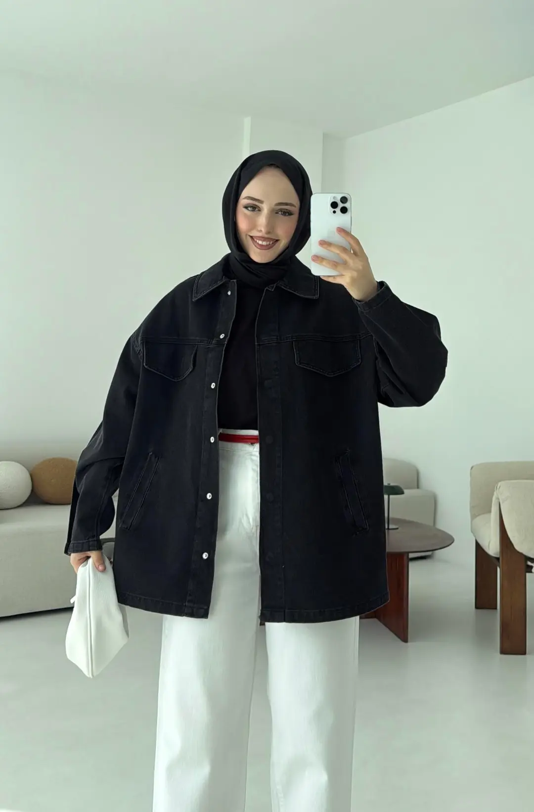 Bağlamalı Denim Ceket Siyah - Görsel 7