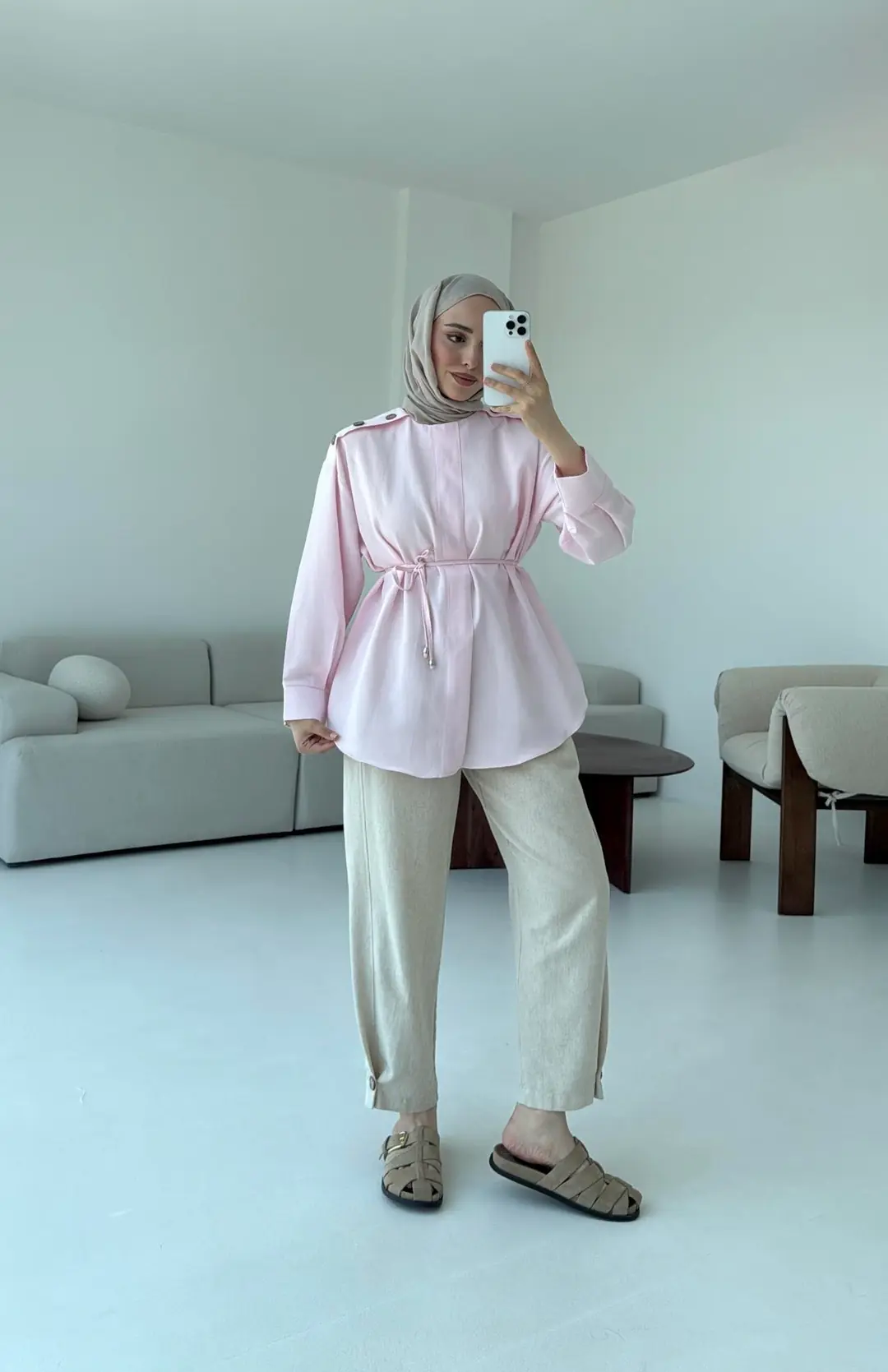 Bağlamalı Keten Bluz Pembe