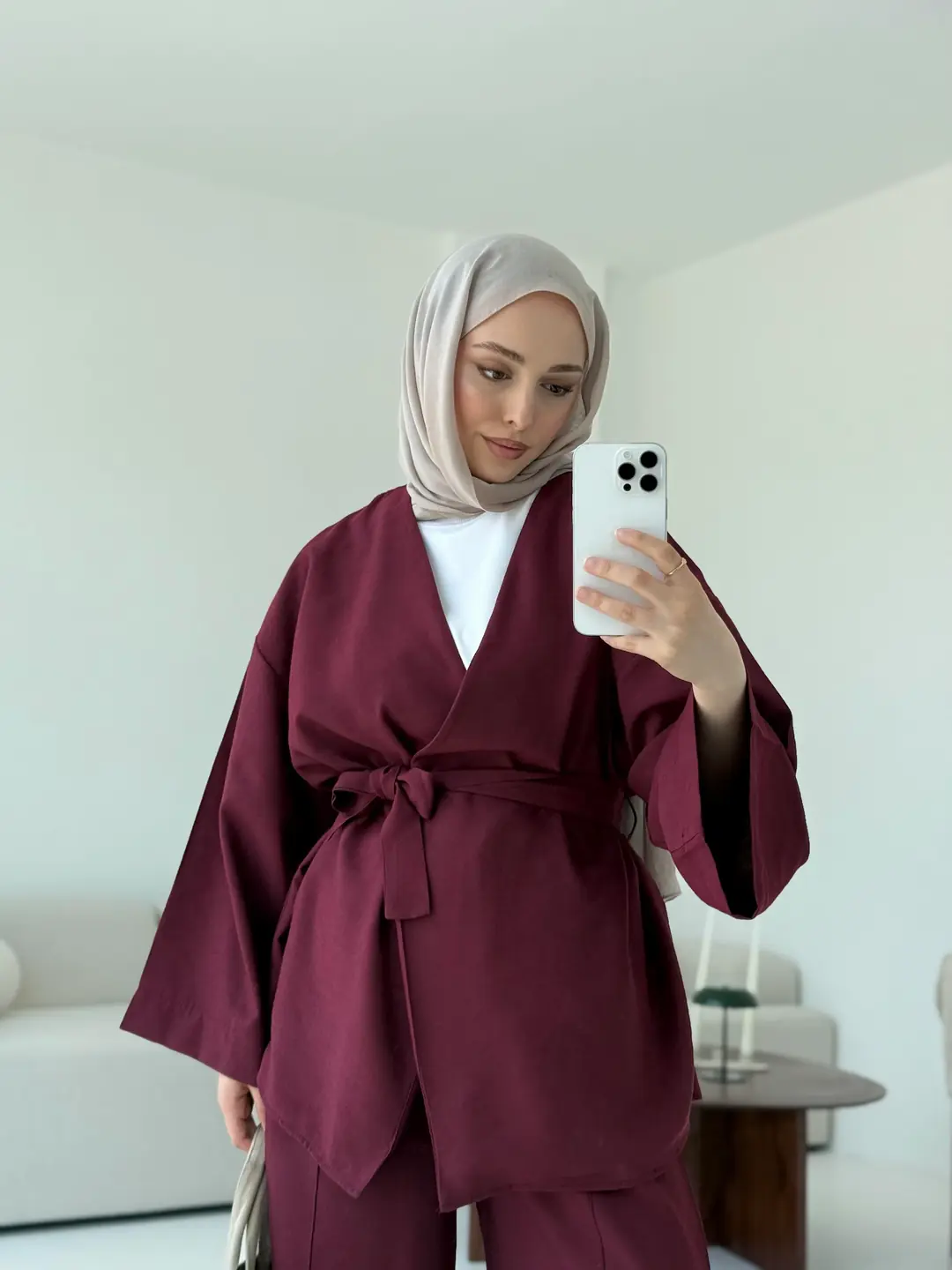 Bağlamalı Kimono Takım Bordo - Görsel 10