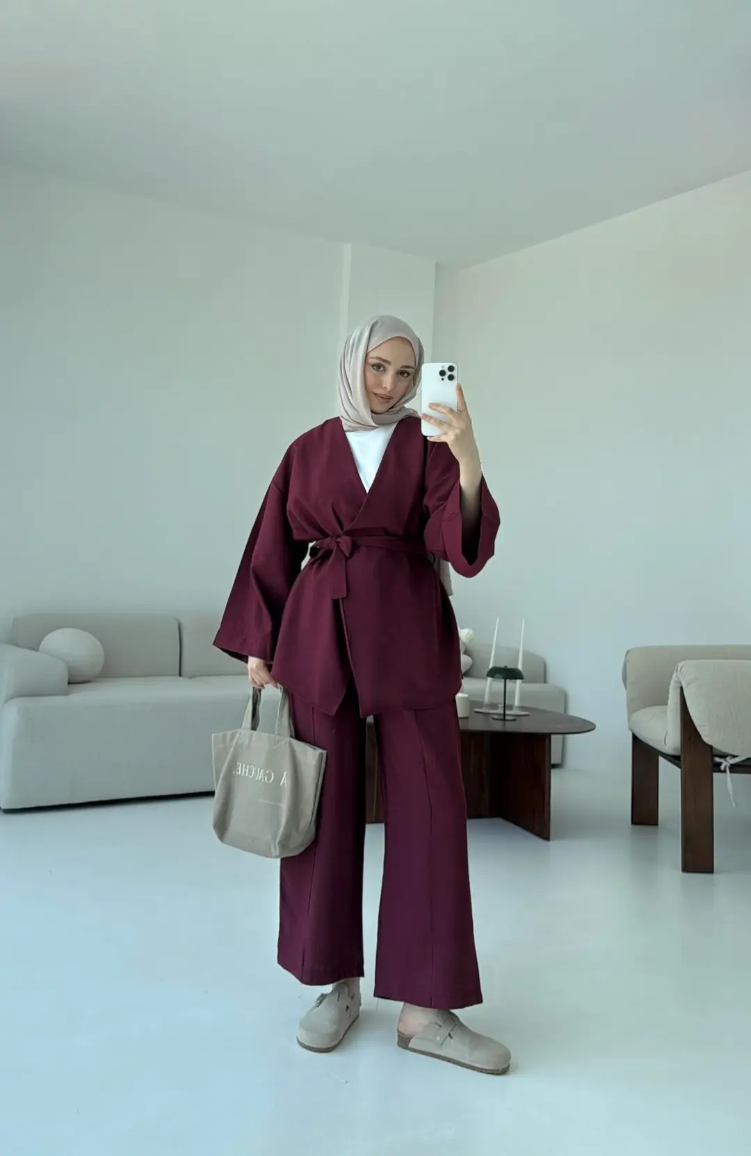 Bağlamalı Kimono Takım Bordo - Görsel 3