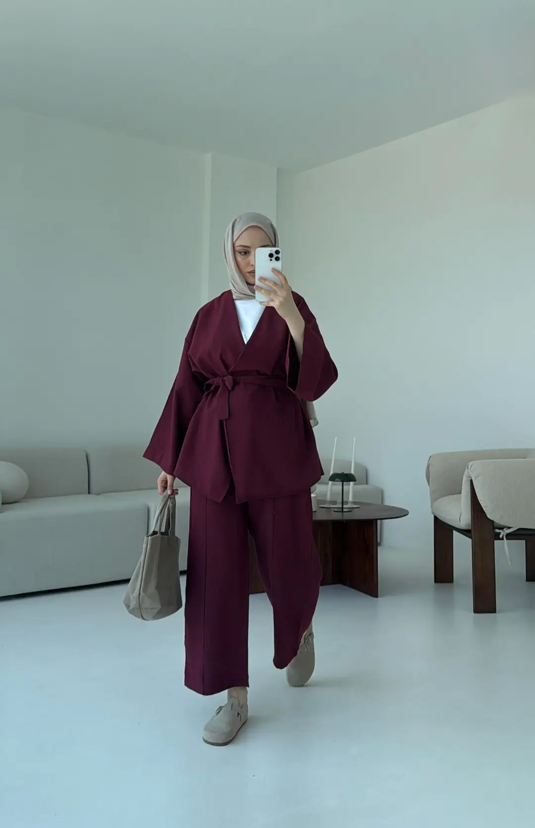 Bağlamalı Kimono Takım Bordo - Görsel 4