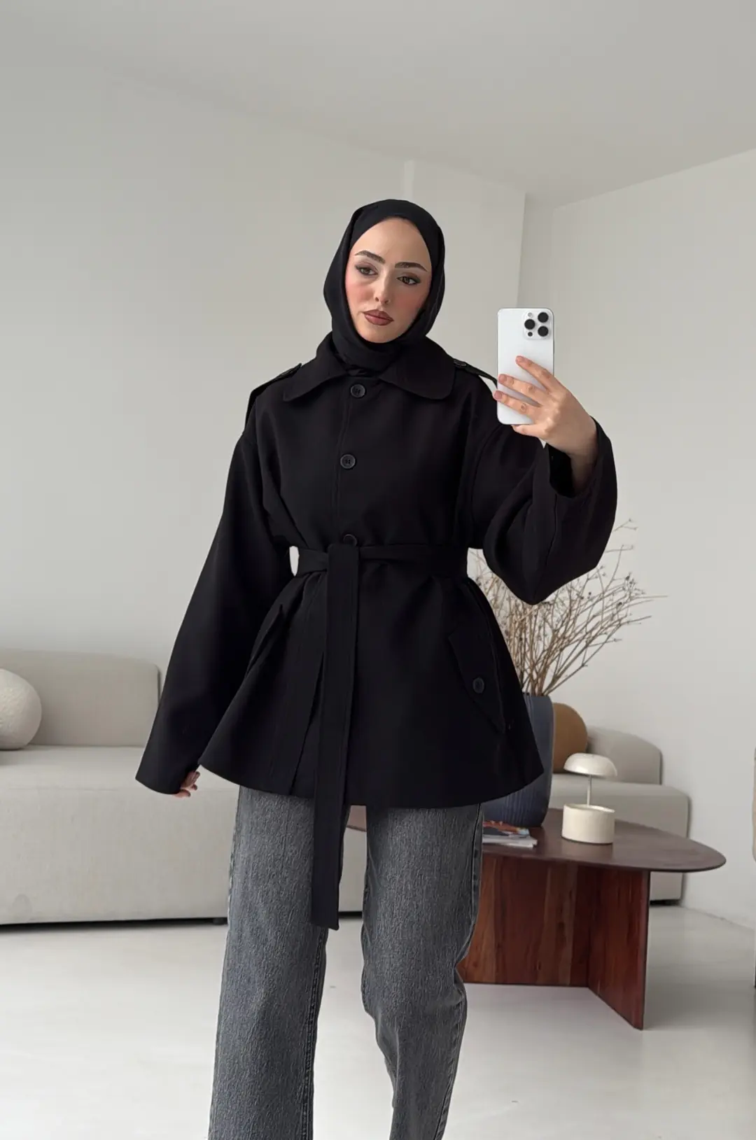 Bağlamalı Trenç Siyah - Görsel 6