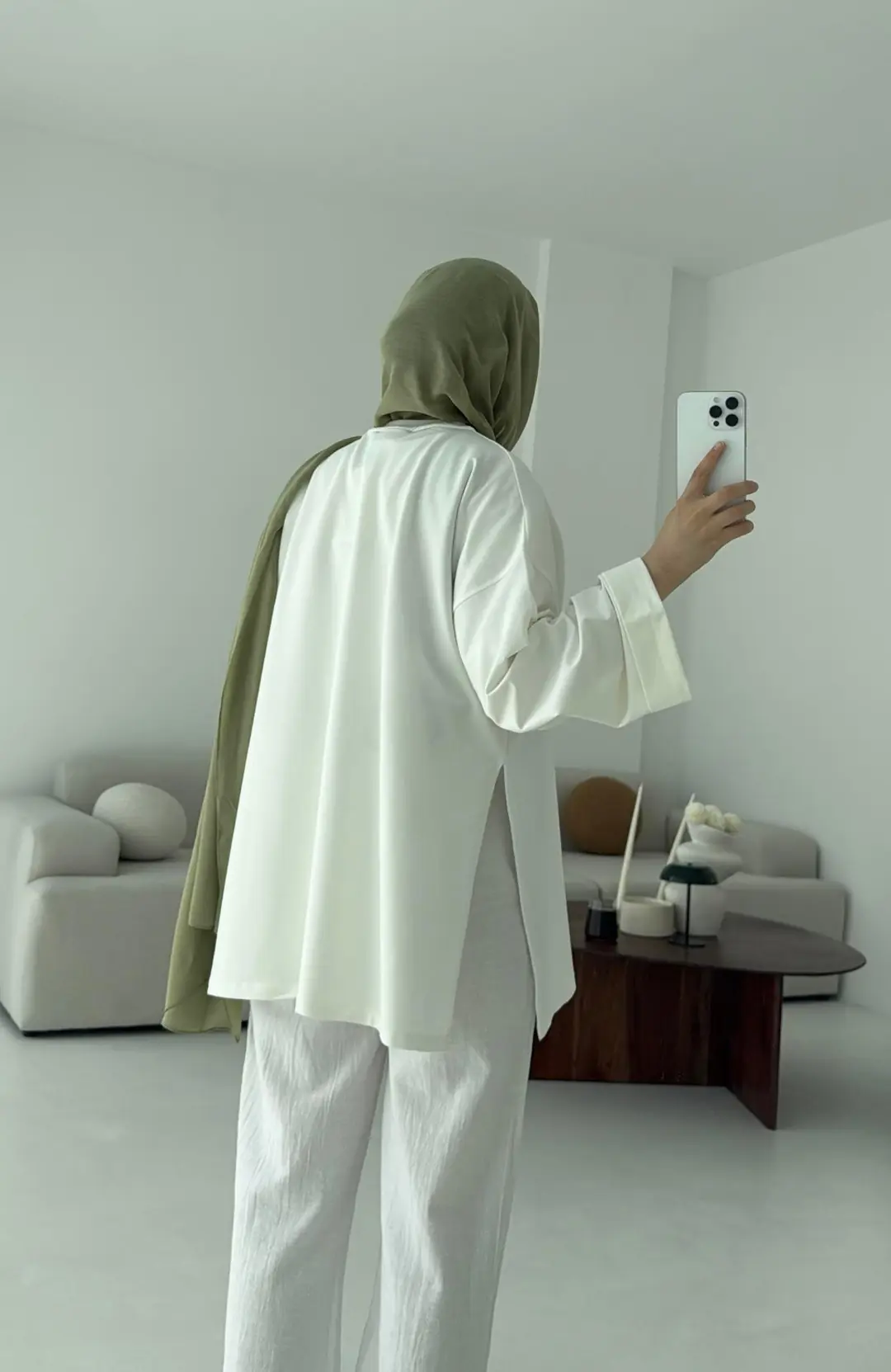 Bağlamalı Yanı Yırtmaç Detay Sweat Beyaz - Görsel 4