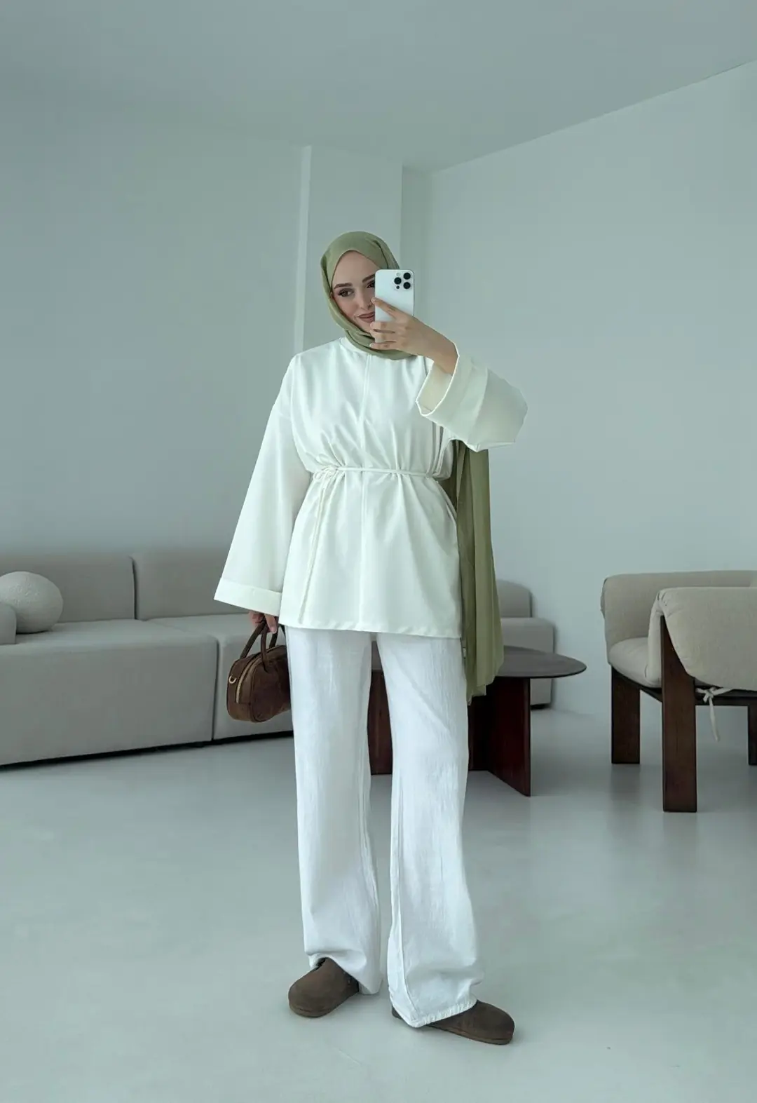 Bağlamalı Yanı Yırtmaç Detay Sweat Beyaz - Görsel 6